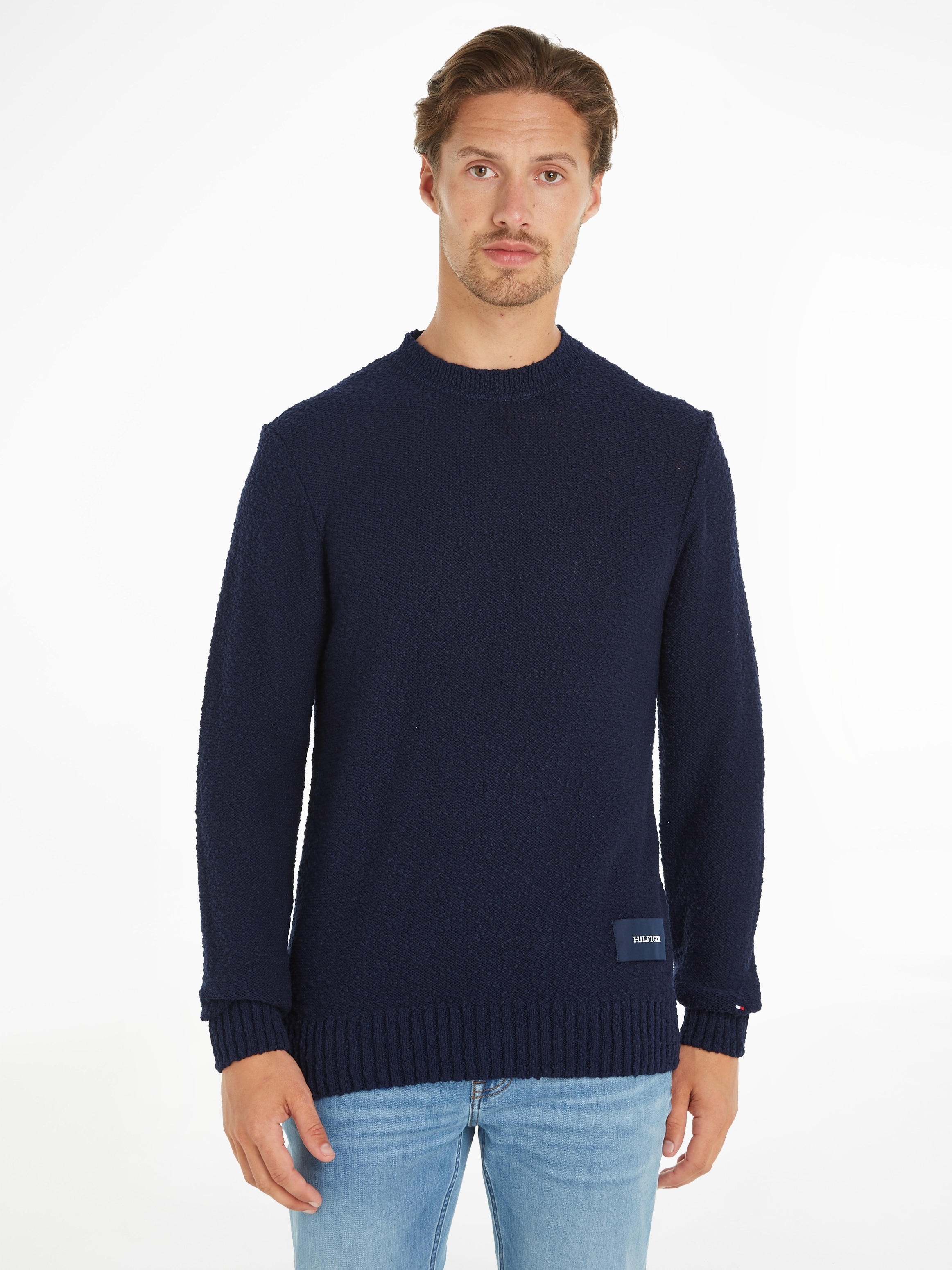 Tommy Hilfiger Strickpullover »SLUB YARN C NK«, mit Logostickerei am Ärmel