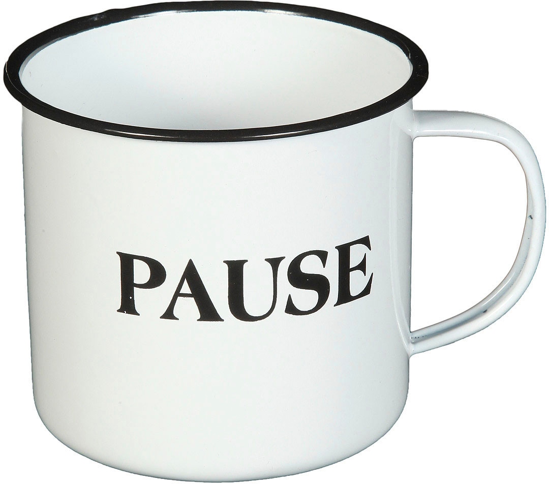 Tasse »Becher PAUSE aus Emaille in Antikweiss«, (1 tlg.)