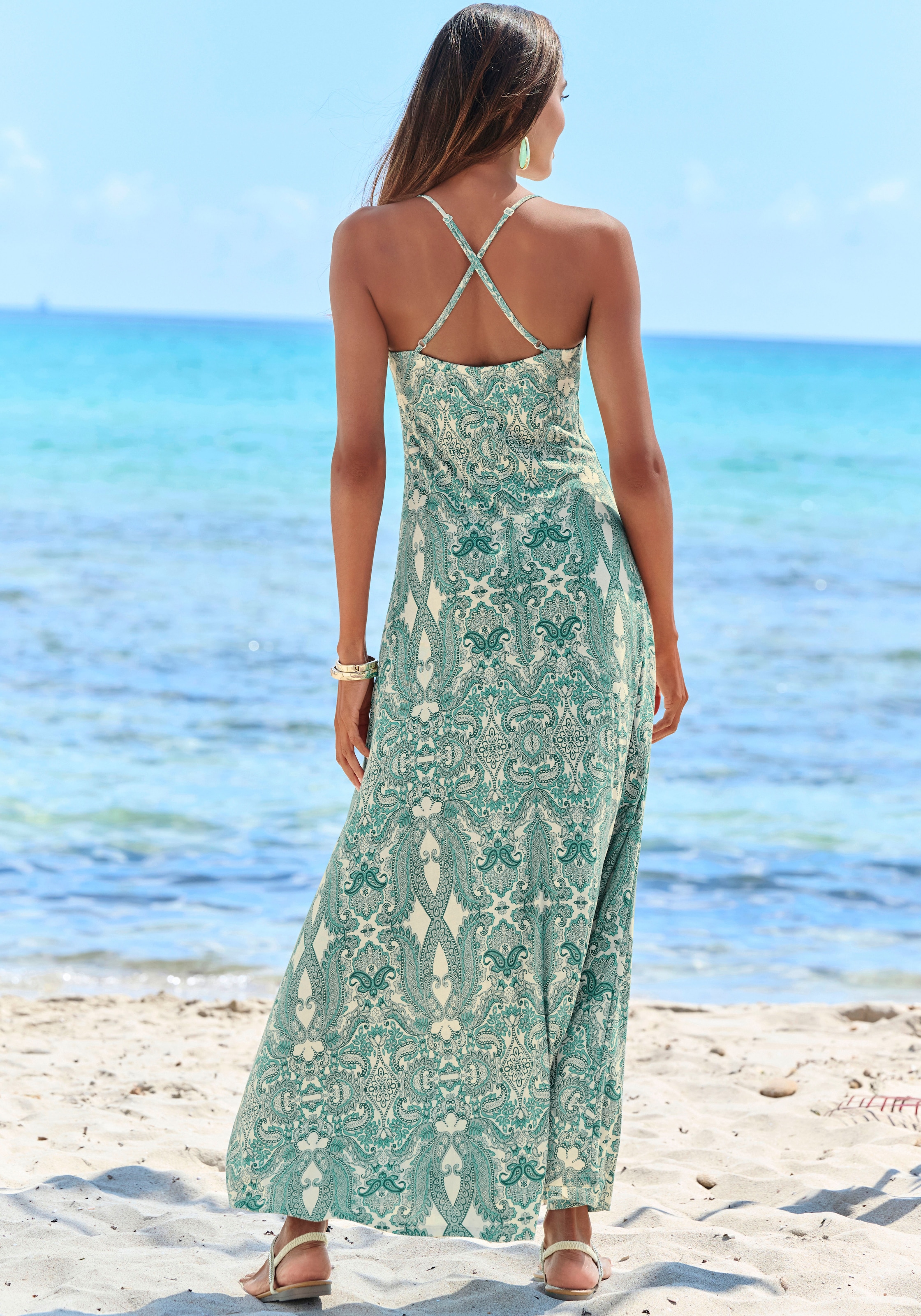 LASCANA Maxikleid, mit Alloverdruck, Sommerkleid in lockerer Passform, Strandkleid