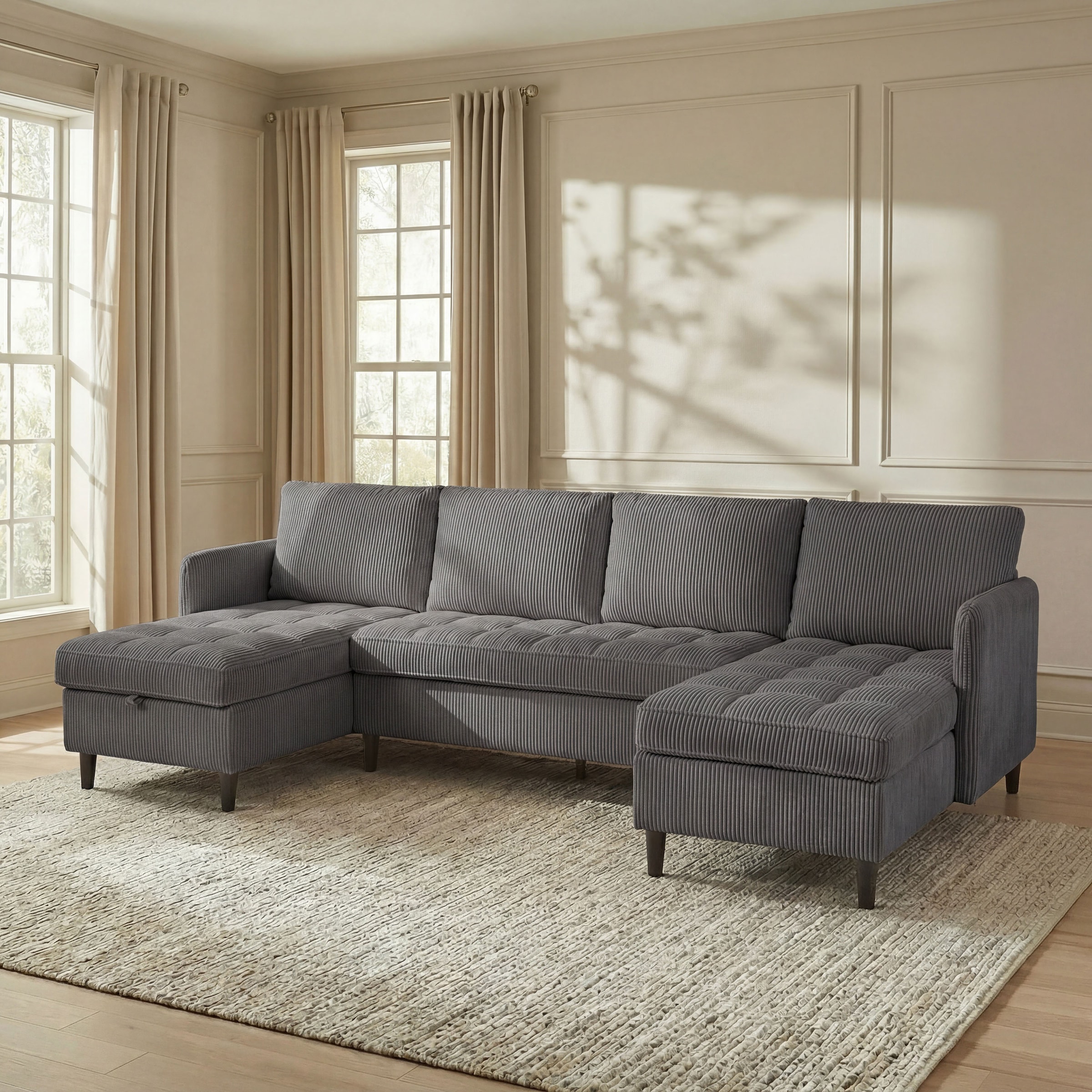 Dorel Home Paysage de salon »LINDHUS, U-Form, Breite 254 cm, verschiedene Stellvarianten, Modulsofa« Recamiere, Stauraum, Cord und Chenille-Bezug