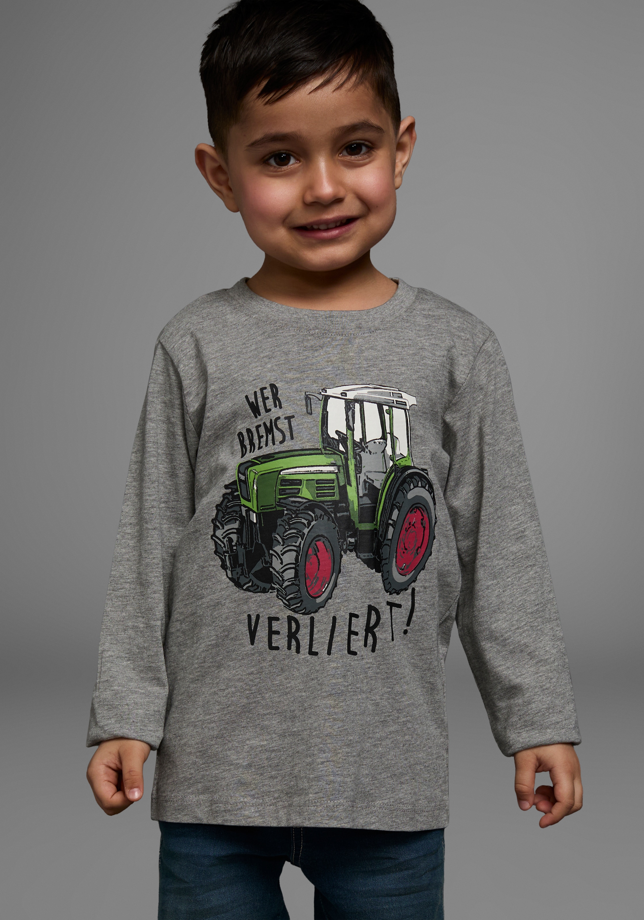 Image of KIDSWORLD Langarmshirt "Shirt mit Spruch: WER BREMST, VERLIERT" Langarm, dehnbares Material, aus Baumwolle und Viskose