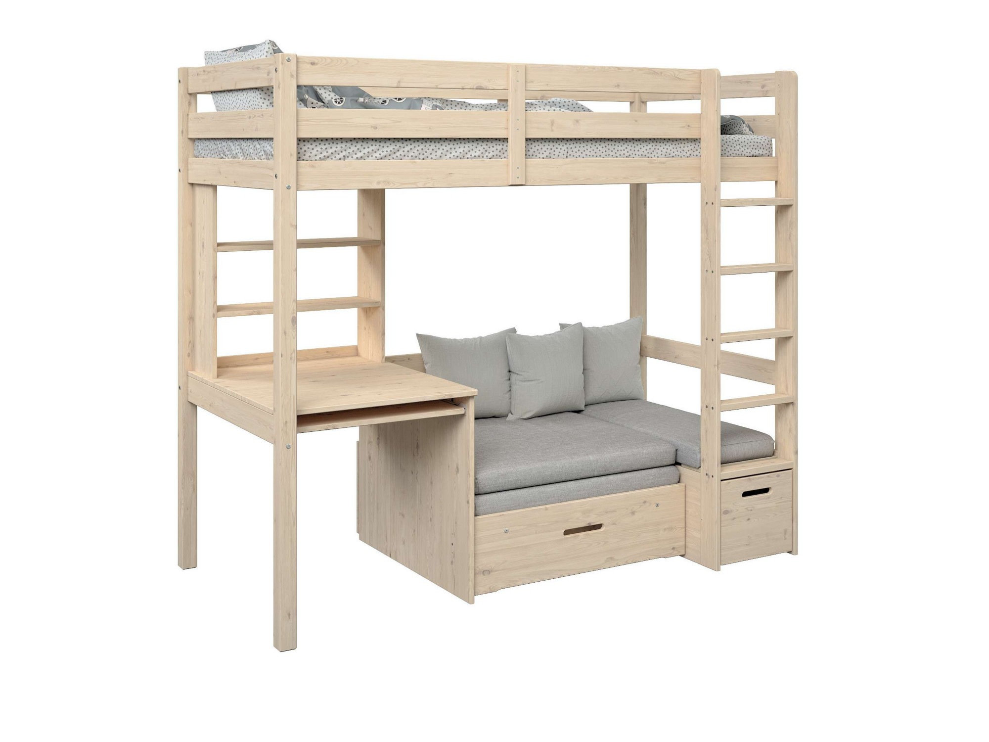 Lüttenhütt Etagenbett »HENNE' TOPSELLER! Hochbett, Ideal für kleine Räume, 2 Schlafplätze«, (zweiter Schlafplatz ausziehbar, B/H/T ca. 208/180/105cm), mit Polsterauflagen+ Schreibtisch + Stauraum, mehrere Farben
