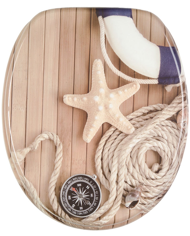 Sanilo Set d'accessoires de salle de bain »Maritime« bestehend aus WC-Sitz, Badteppich, Stöpsel, Seifenspender, WC-Bürste