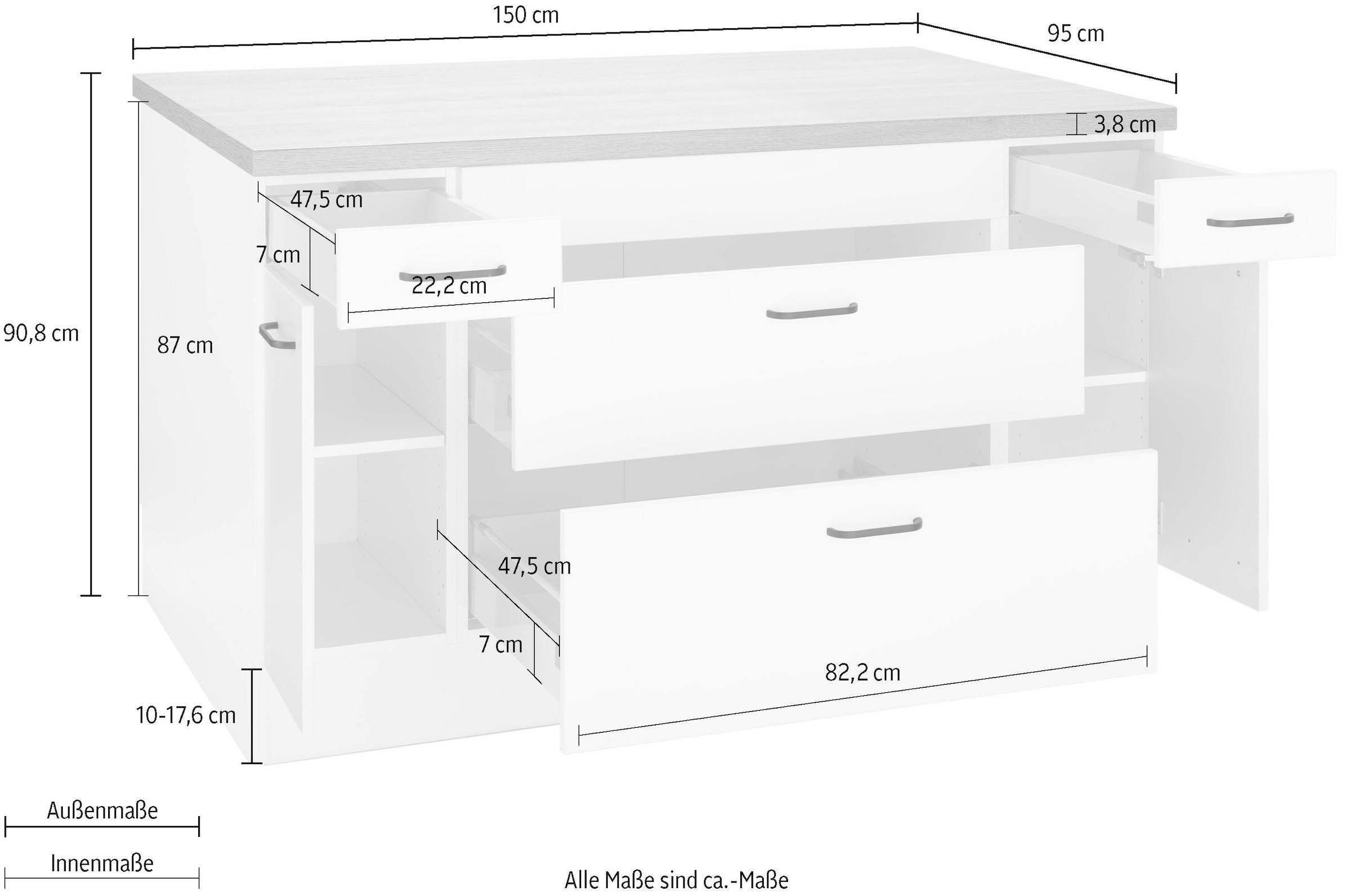 OPTIFIT Kücheninsel »Elga«, Soft-Close-Funktion, grossen Vollauszügen, Stellbreite 150 x 95 cm