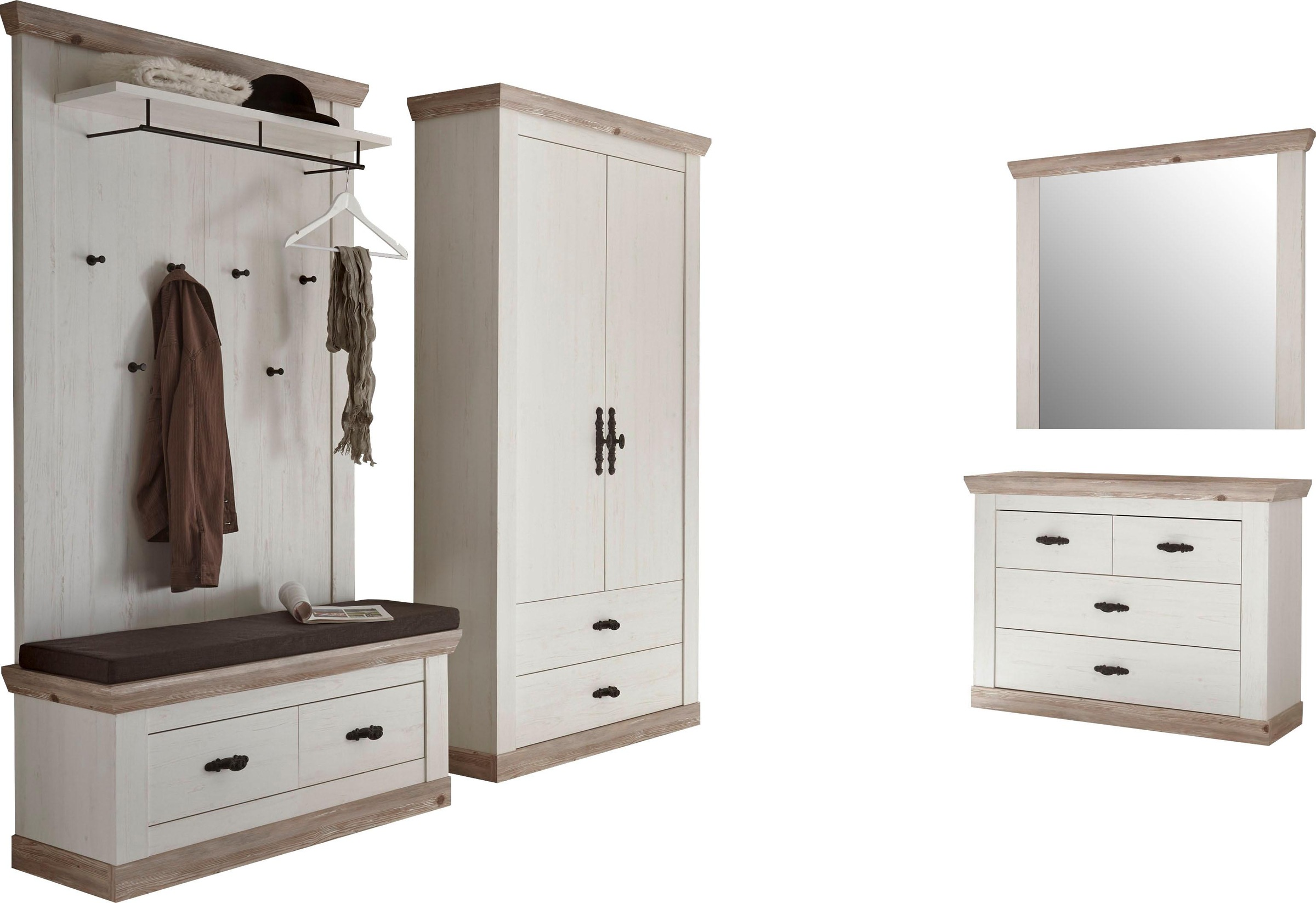 Image of Home affaire Garderoben-Set »Florenz«, (4 St.), bestehend aus 1 Bank, 1 Paneel, 1 Kommode, 1 Spiegel und 1 Stauraumschrank bei Ackermann Versand Schweiz