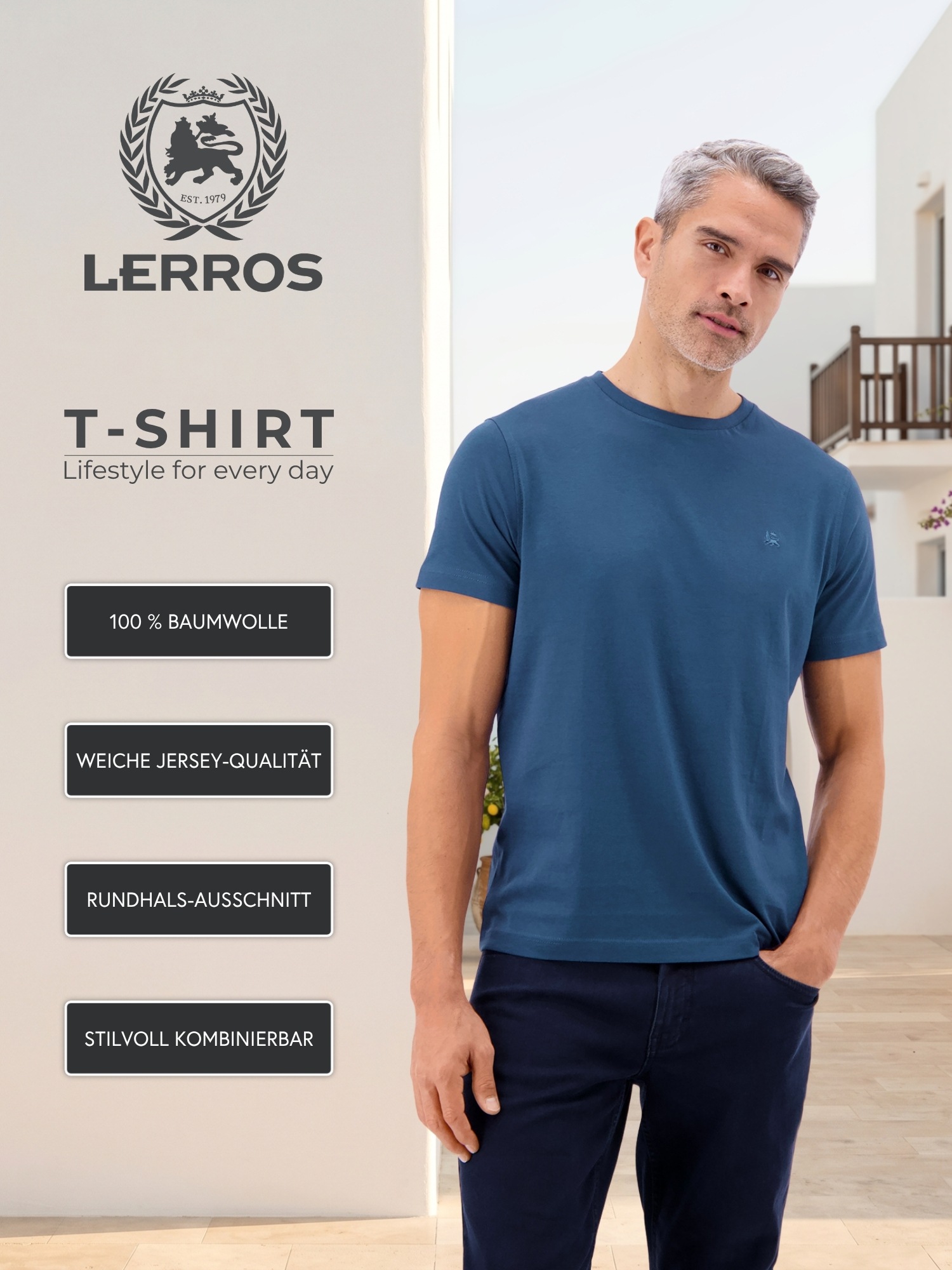LERROS T-Shirt »T-Shirt mit Rundhalsausschnitt« Herren Shirt aus 100% Baumwolle, einfarbig, Jersey-Qualität