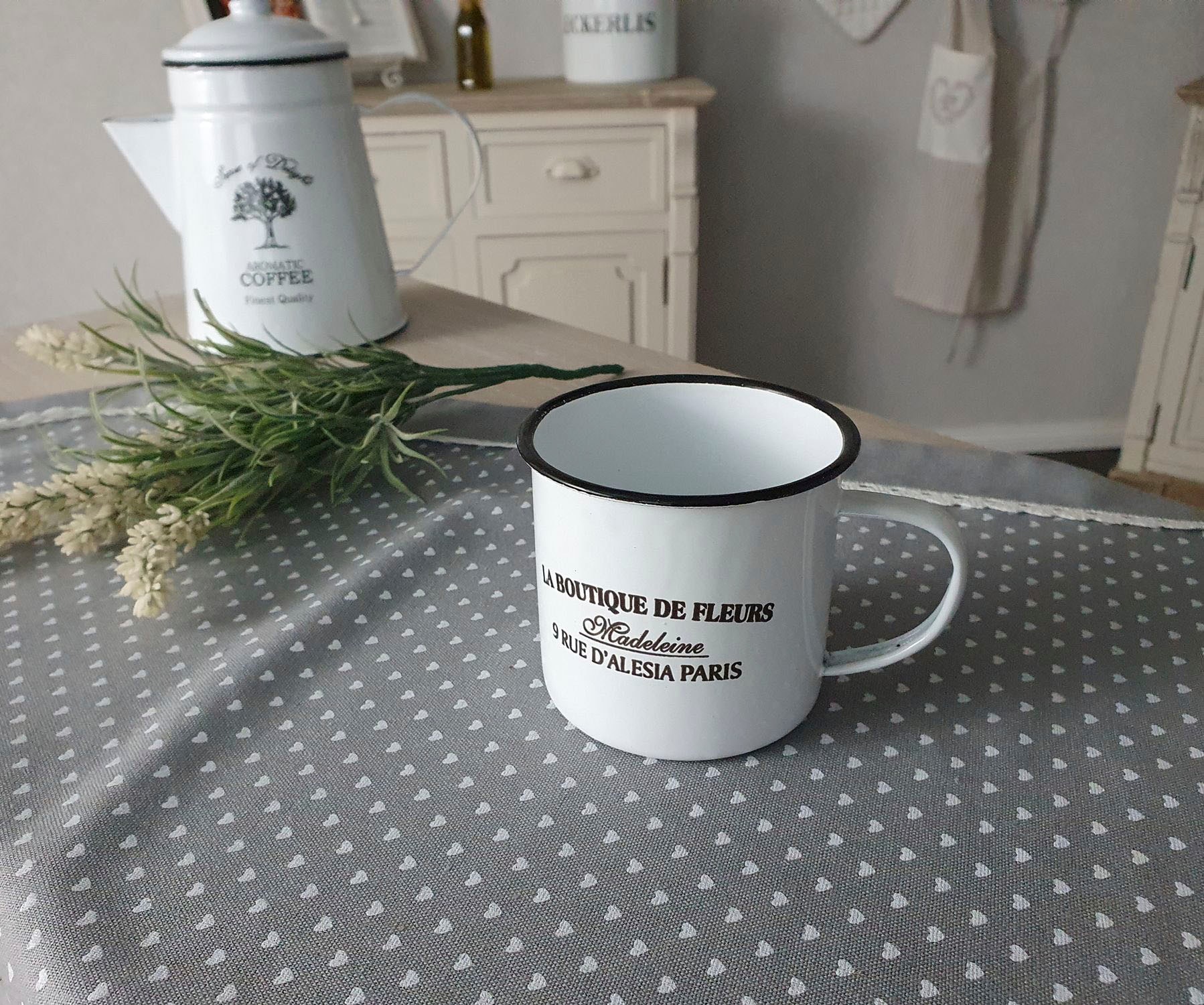 Ambiente Haus Tasse »Becher DE FLEUR aus Emaille in Antikweiss«, (1 tlg.)