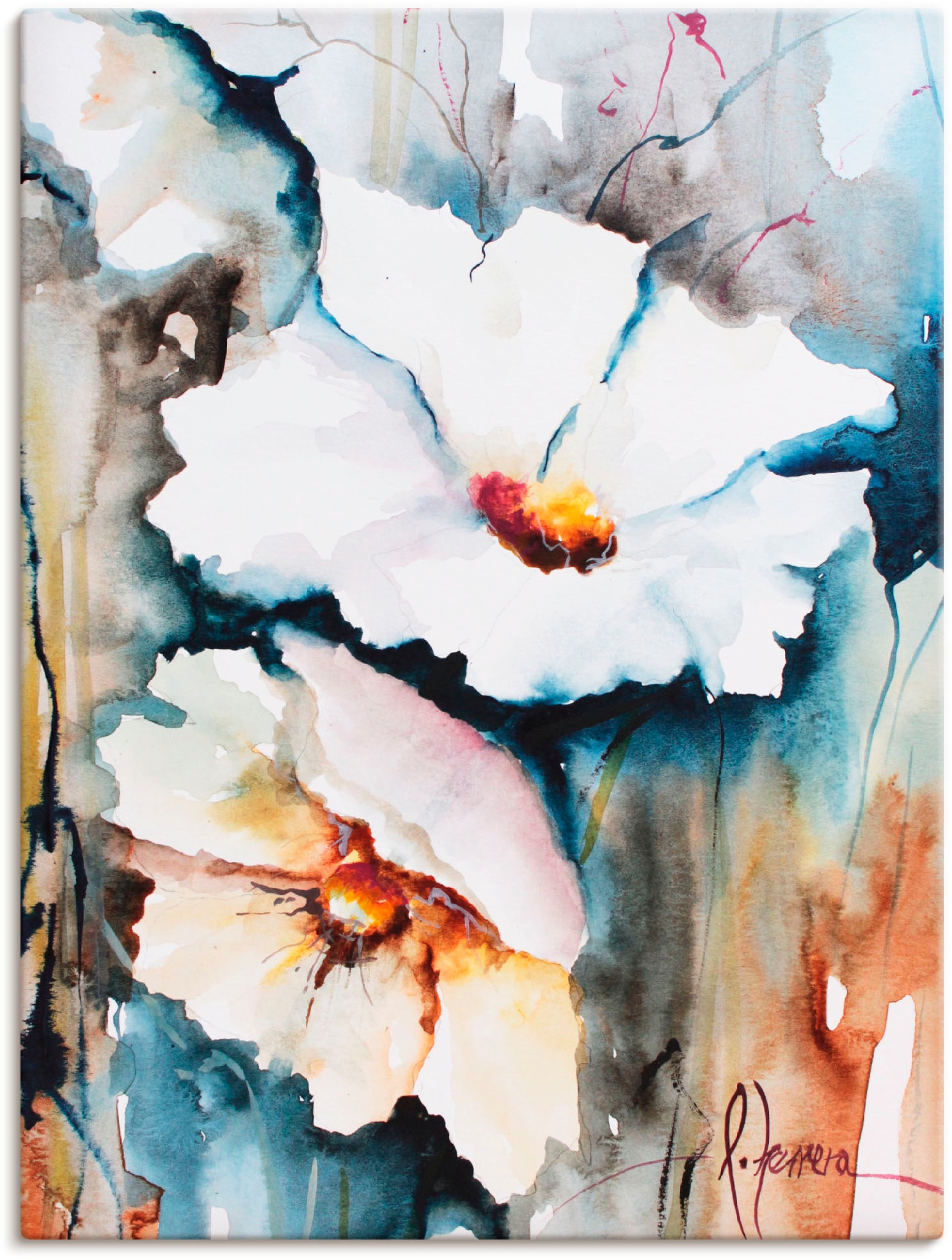 Image of Artland Leinwandbild "Aquasblüten II" Blumen 1 Stk. tlg. auf Holzrahmen gespannt