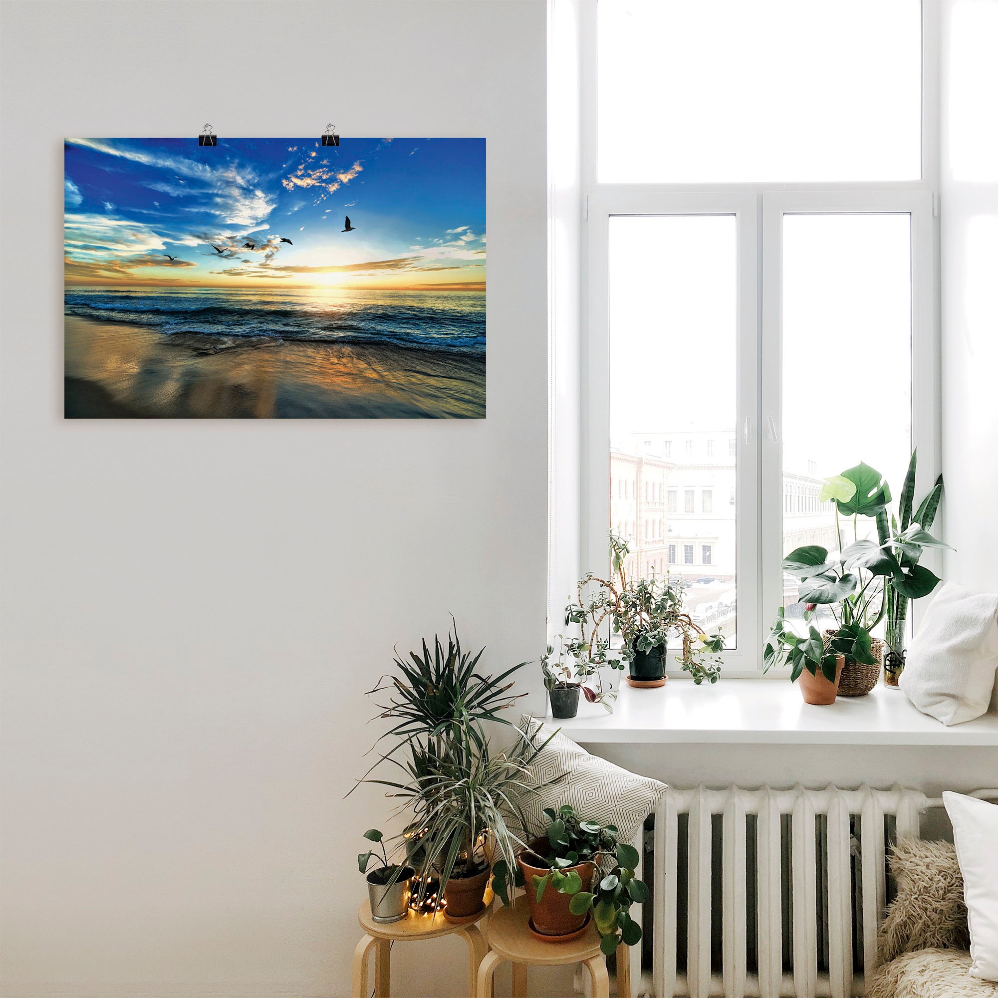 Artland Wandbild »Strand Möwen Meer Sonnenuntergang« Sonnenaufgang & -untergang 1 Stk. tlg. als Alubild, Outdoorbild, Leinwandbild, Poster, Wandaufkleber