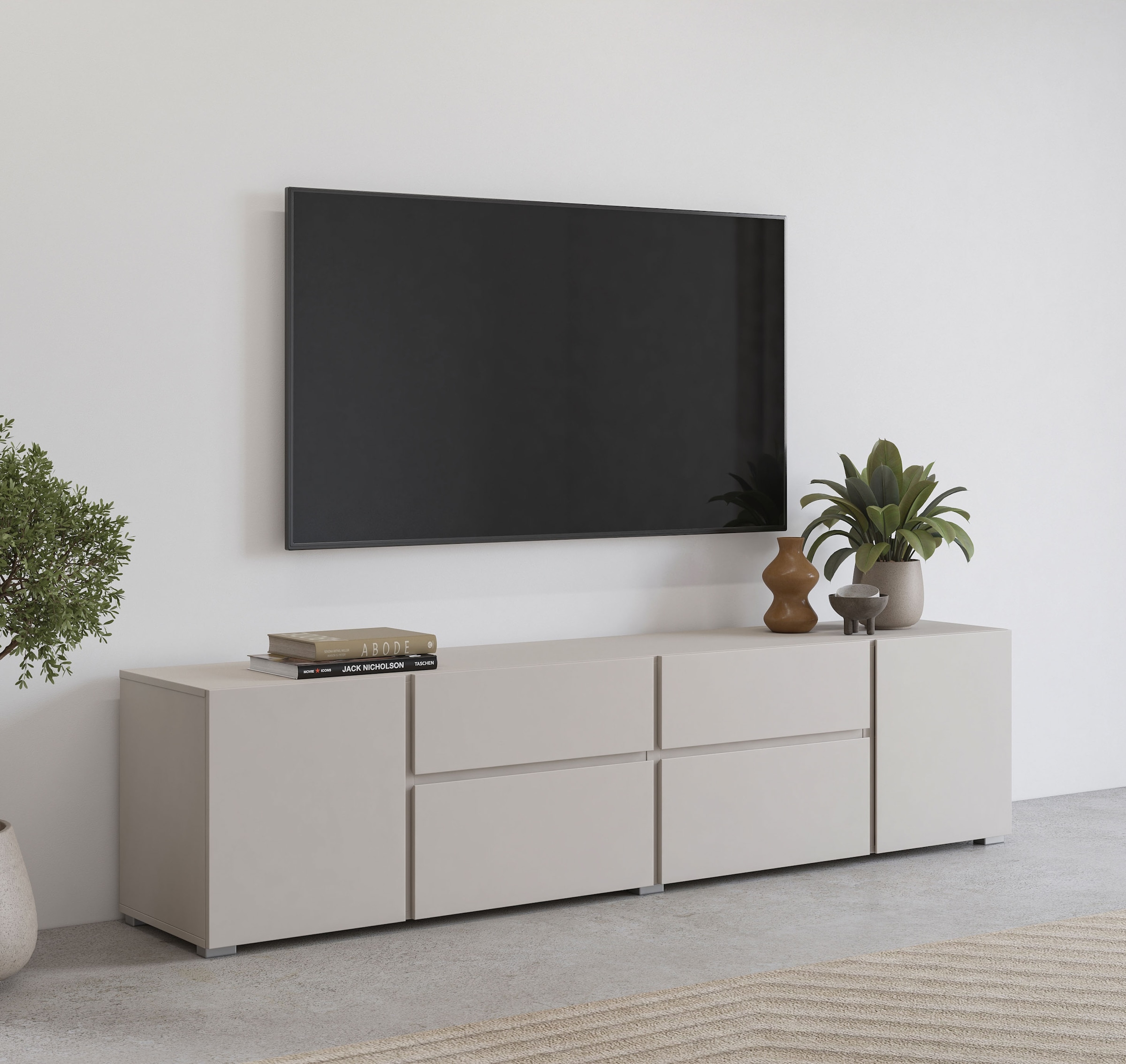 GOODproduct Table basse »Metric,Breite 195cm, grifflose Lowboard 2Klappen/2Schubkästen/2Tür« TV-Schrank mit viel Stauraum, TV-Board