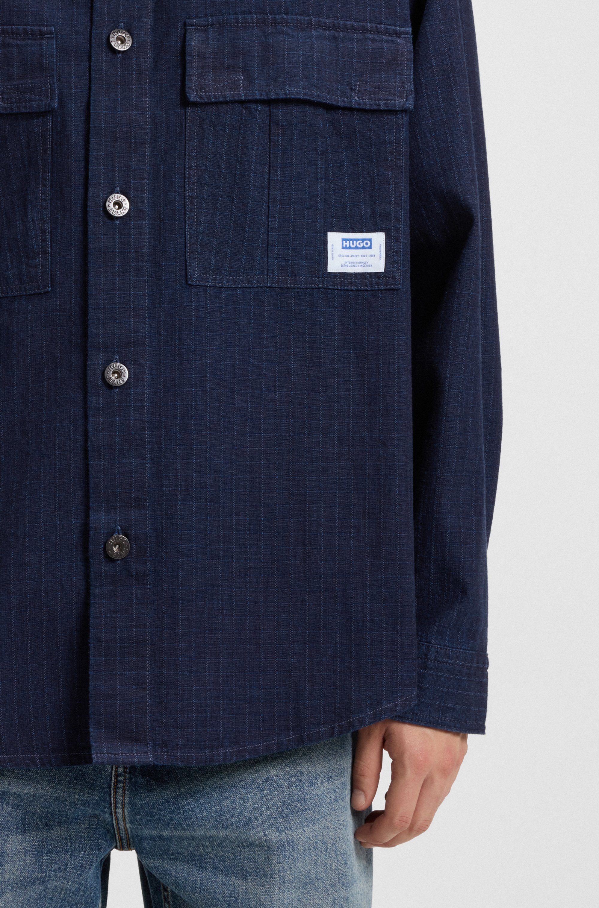 HUGO Blue Langarmhemd »Ebargo« Kentkragen, oversize fit, Denim-Optik