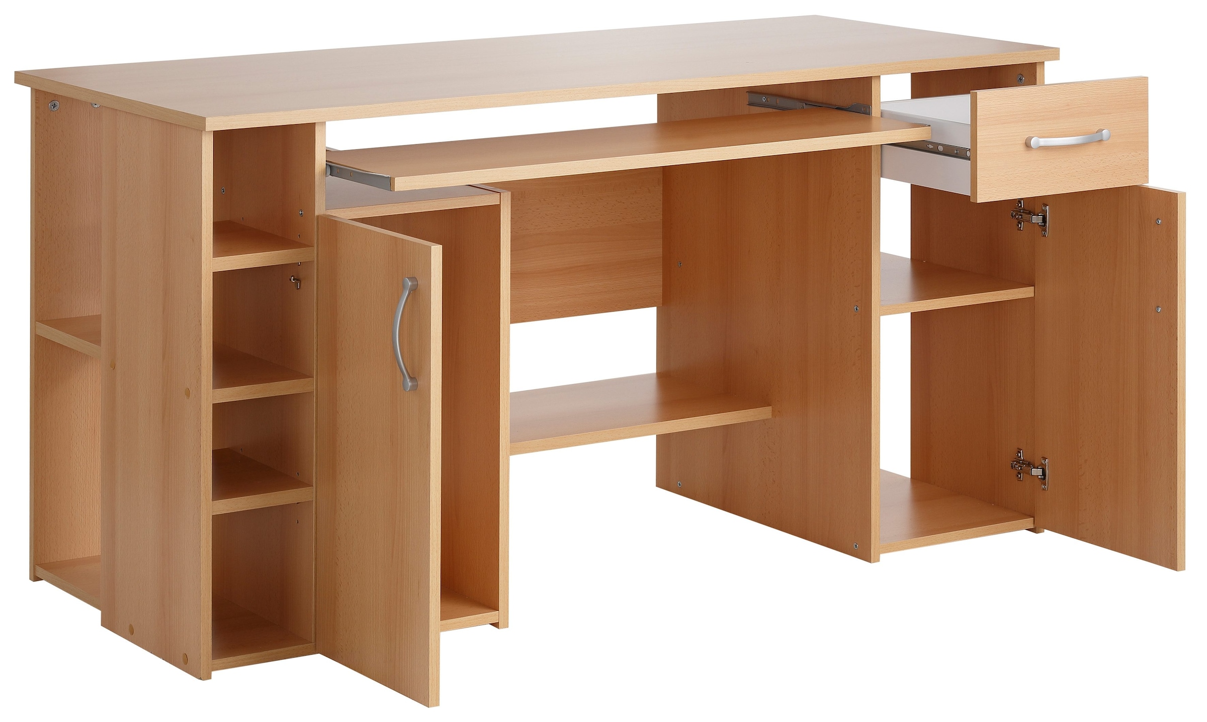 VOGL Möbelfabrik Schreibtisch »Tim mit seitlich offenen Fächern & Tastaturauszug,«, Druckerablage, 1 Schublade, Breite 138 cm, Made in Germany