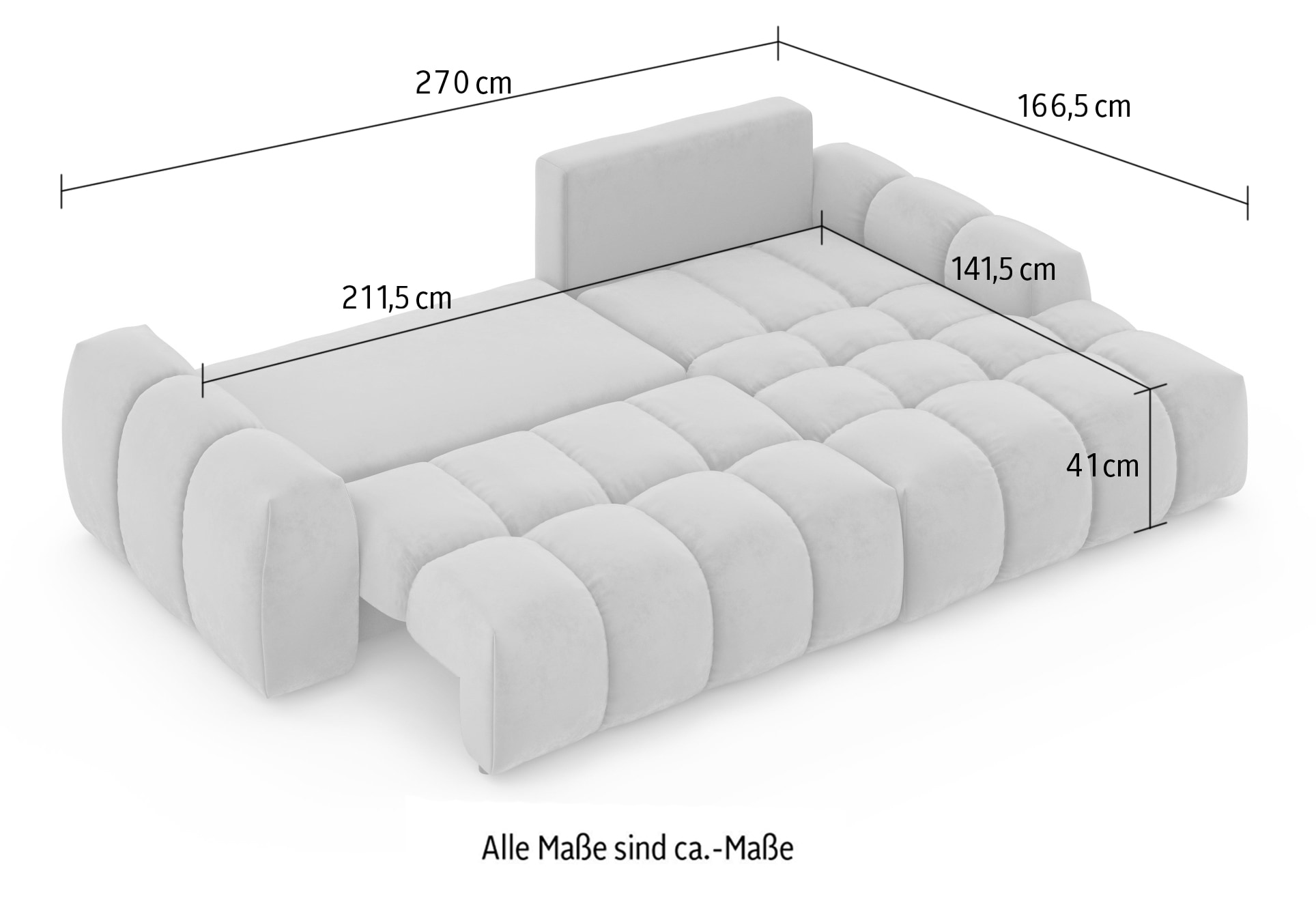 INOSIGN Ecksofa »AZITA klein optionale Schlafsofa mit Bettkasten, B/T/H: 270/166,5/84cm«, L-Form mit Wellenunterfederung, Bubble-Optik