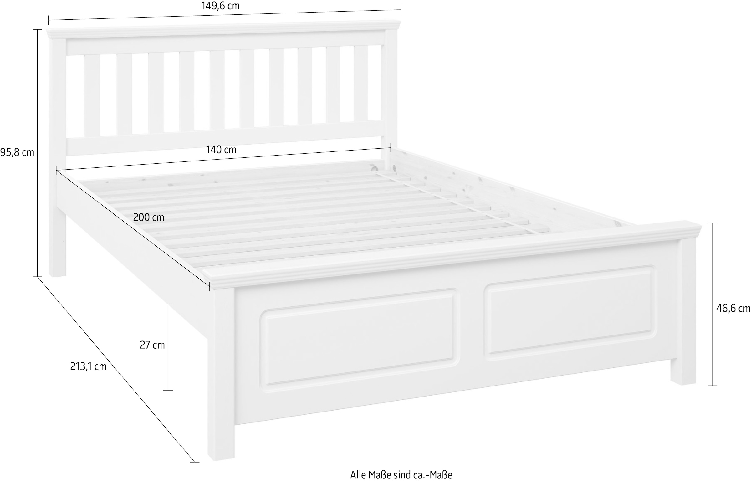 GOODproduct Lit »Fredegard, skandinavischer Stil, vielseitig kombinierbar, 2 Breiten« 180er oder 140er Breite,  Sprossen am Kopfteil, mit Lattenrost, Kassettenoptik