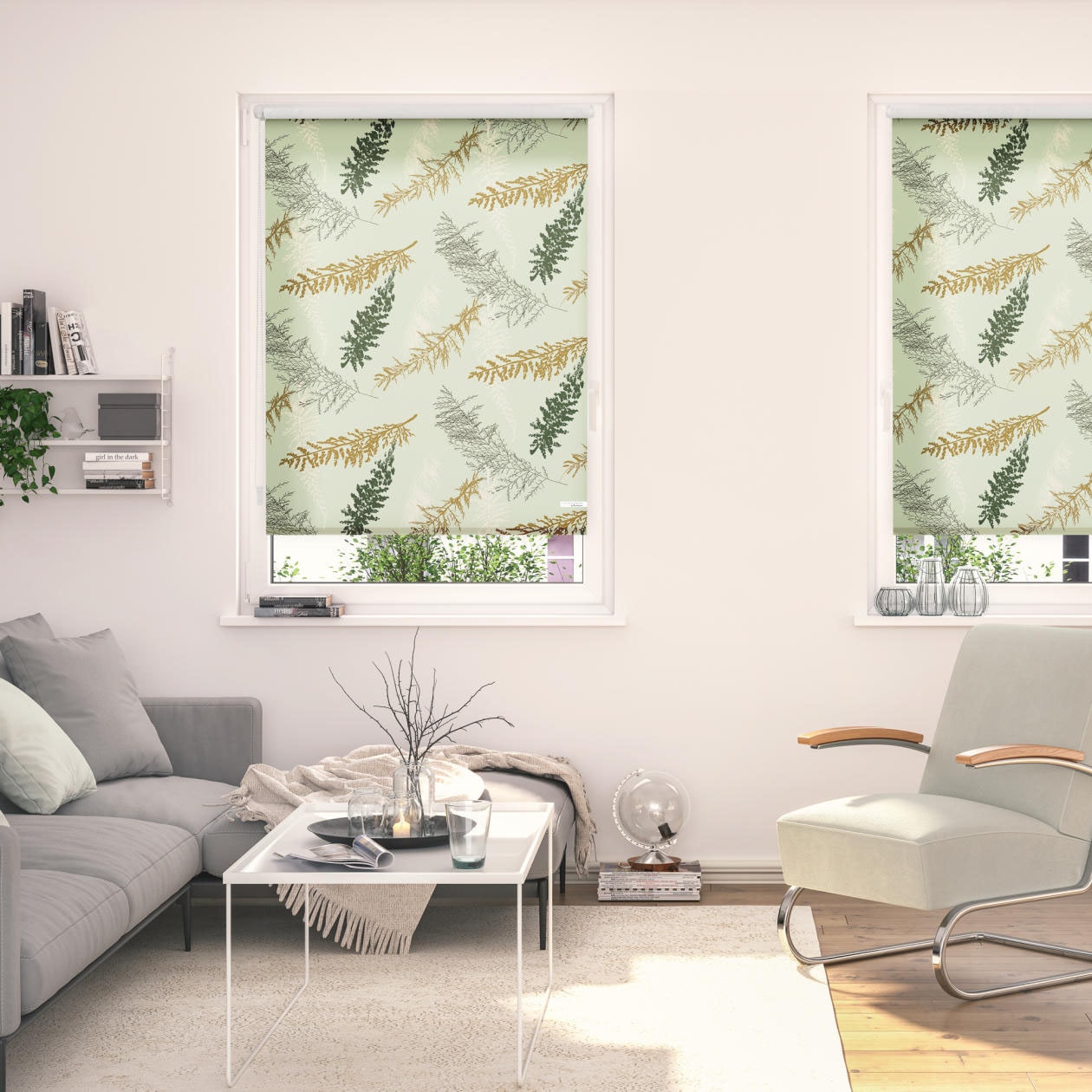 Image of LICHTBLICK ORIGINAL Seitenzugrollo "Rollo Klemmfix, ohne Bohren, blickdicht, Fir Branches - Grün" blickdicht Blendschutz Sichtschutz freihängend