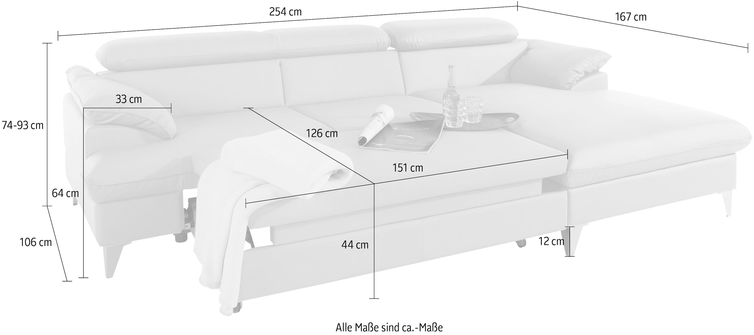 COTTA Polstergarnitur »Caluso«, (2 tlg.), Set: bestehend aus Ecksofa, Hocker, Ecksofa inkl. Kopfteilverstellung