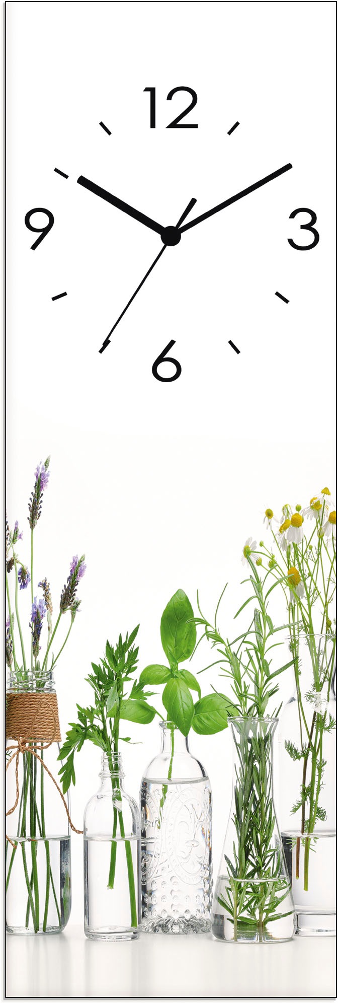 Image of Artland Wanduhr »Glasuhr Öle mit Kräutern«, in vielen Grössen & Produktarten - Alubild / Outdoorbild für den Aussenbereich, Leinwandbild, Poster, Wandaufkleber / Wandtattoo auch für Badezimmer geeignet bei Ackermann Versand Schweiz