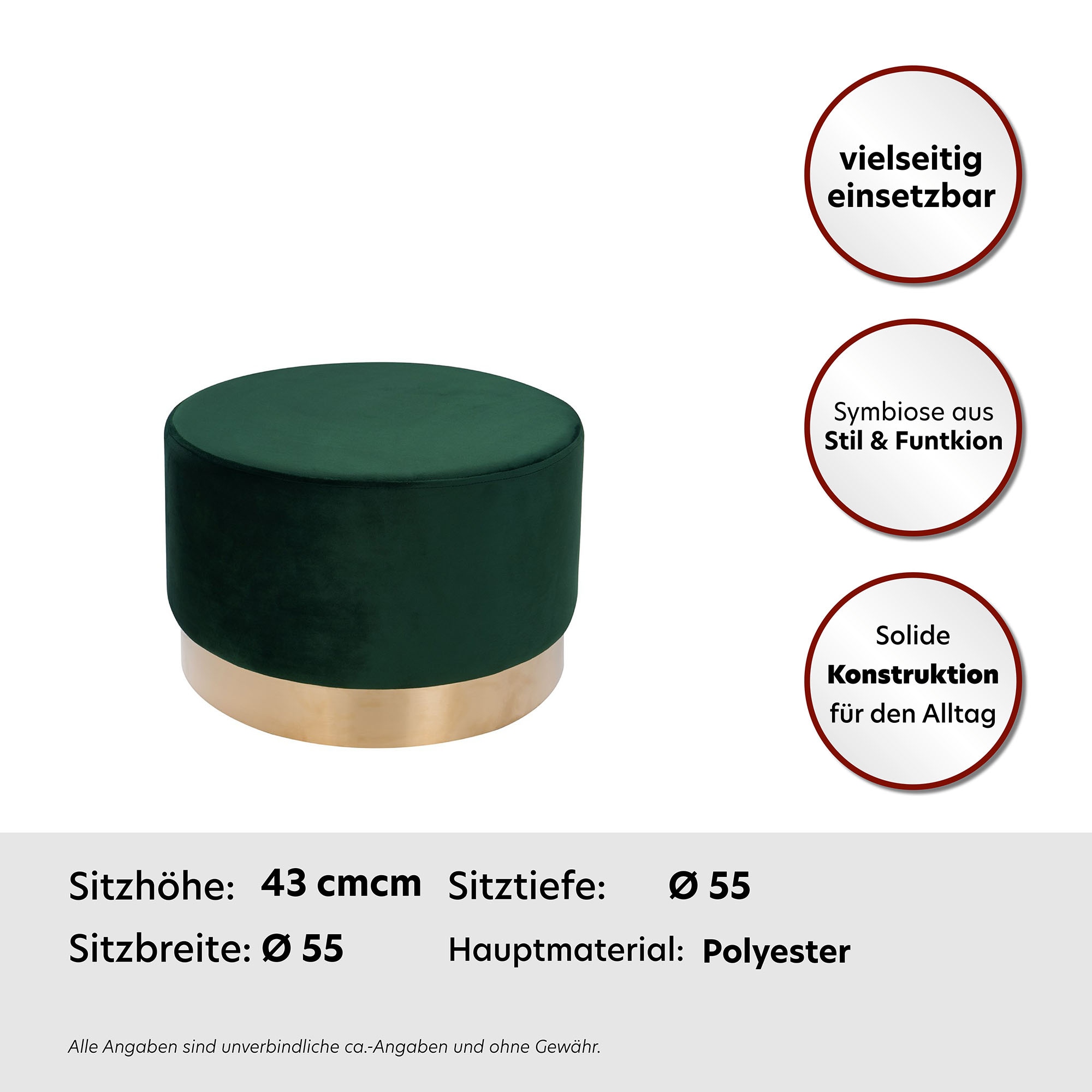 Kayoom Hocker »Nano 510, Hocker in stilvollem Design,weiche Schaumstoff-Sitzfläche« 1 Stk. tlg. Golz Akzente, mit pflegeleichtem Stoffbezug, grosse runde Form