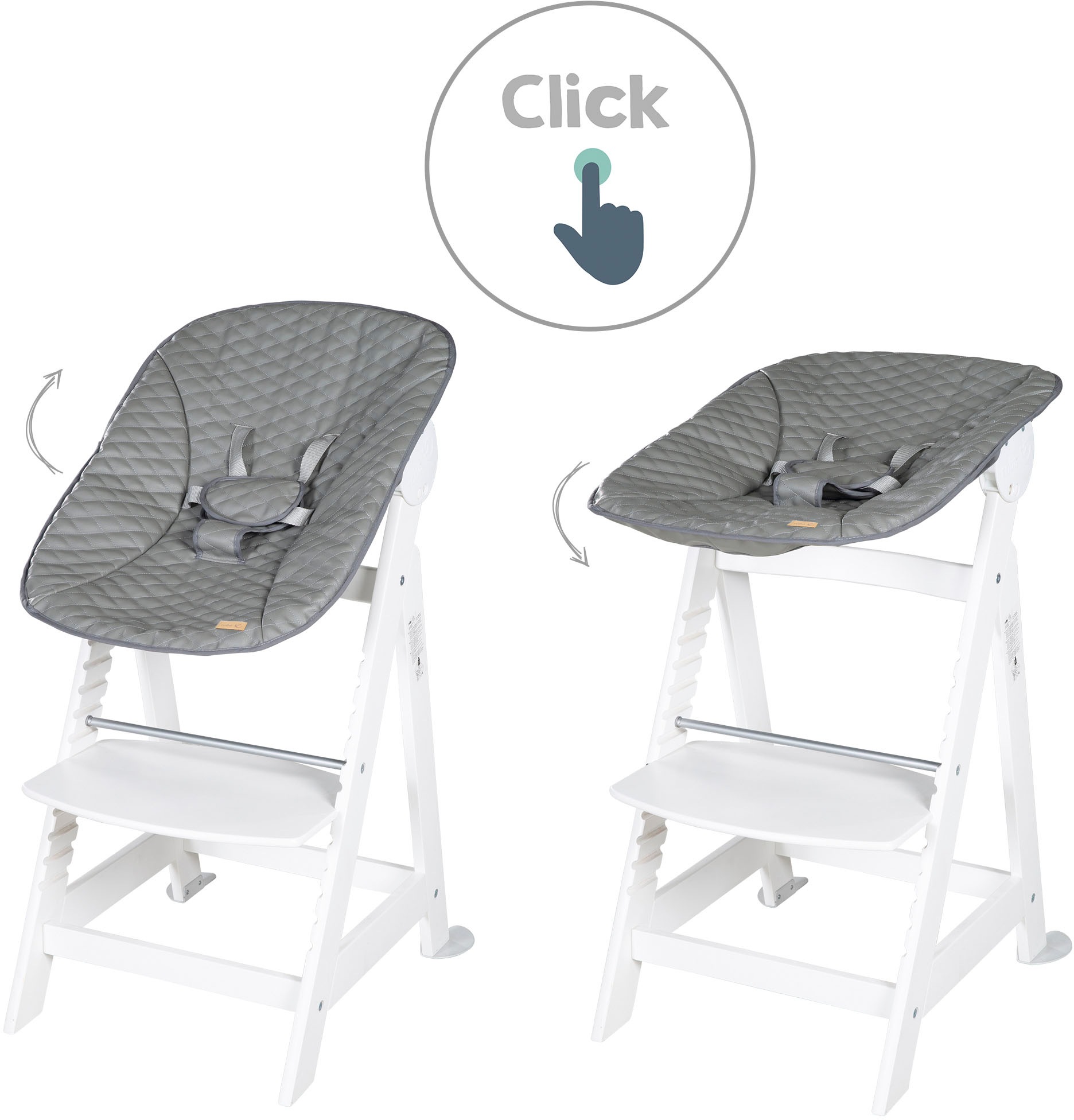 roba® Hochstuhl »Born Up, weiss, mit Neugeborenen-Aufsatz, stone gesteppt«, (Set)