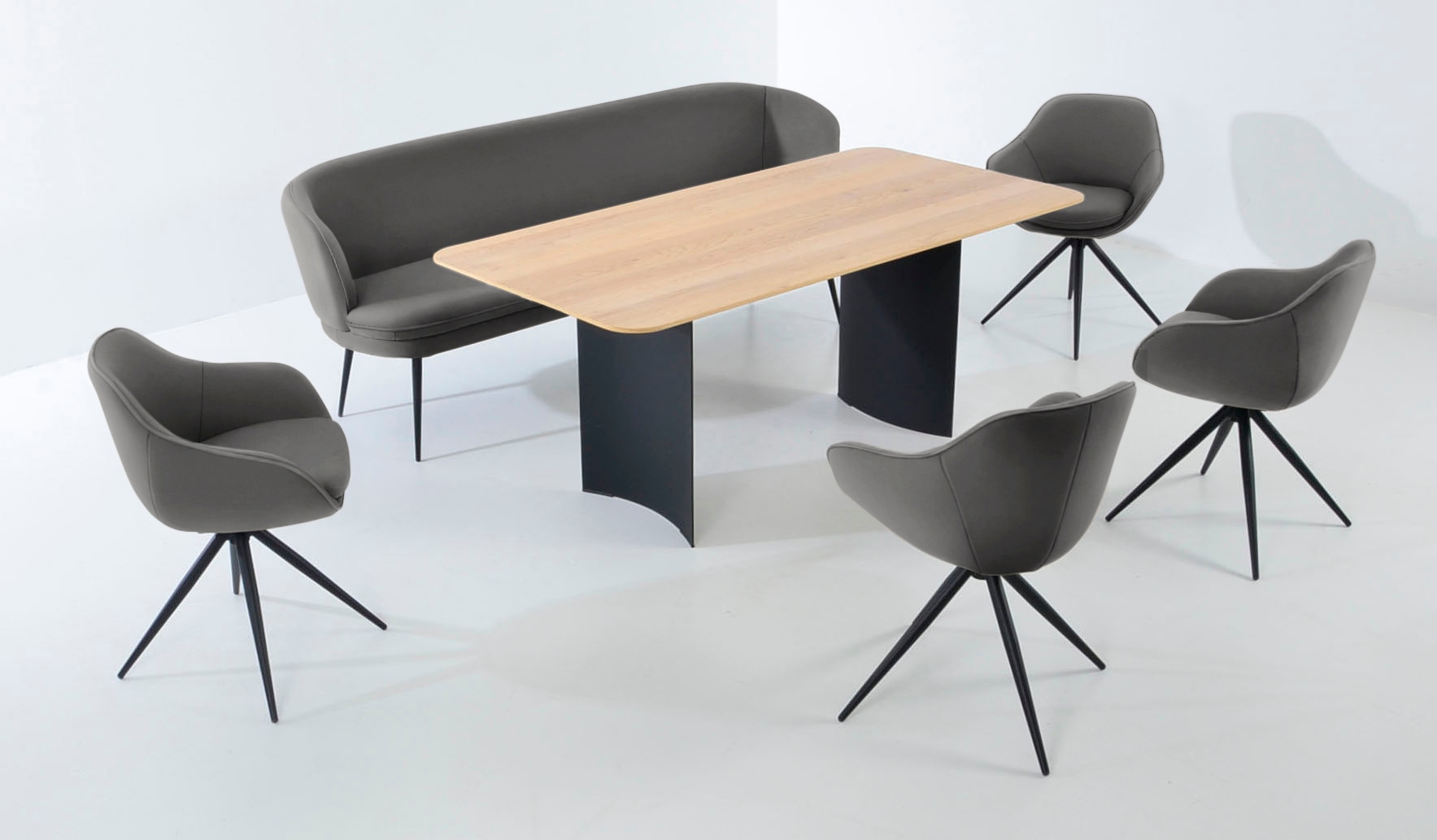 Image of K+W Komfort & Wohnen Essgruppe "ZOOM" abgerundete Essgruppe mit Solobank, 4 Sesseln und 1 Tisch