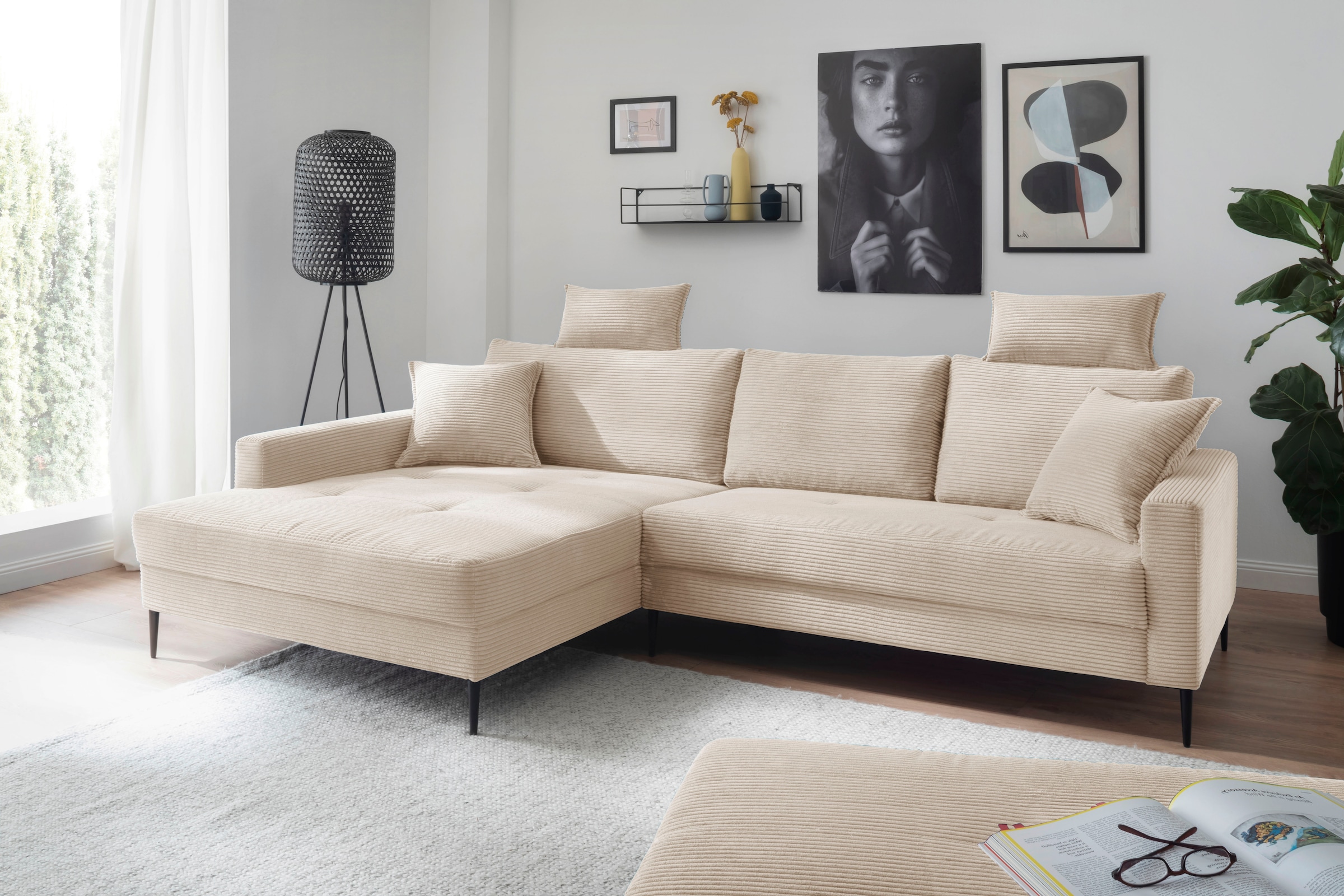 Image of Trends by HG Ecksofa "Summer" in Cord-Stoff mit Metallfuss