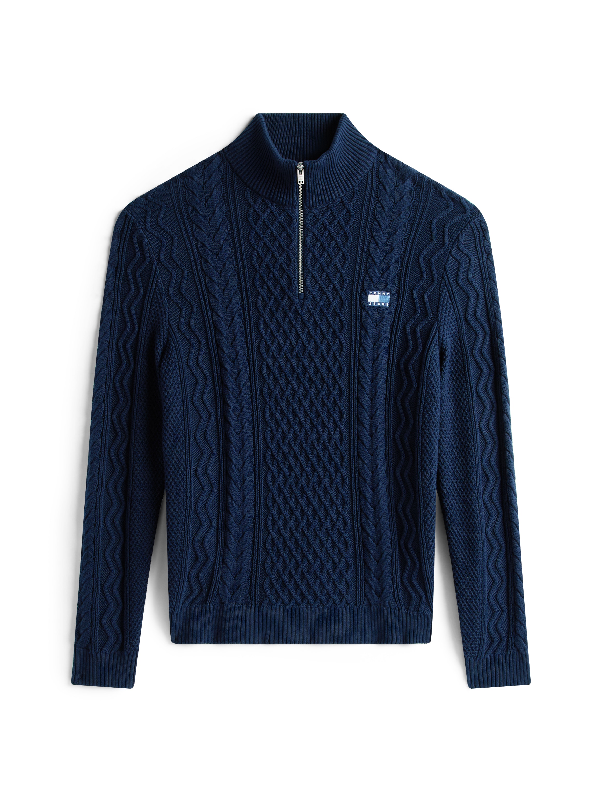 Tommy Jeans Strickpullover, Troyer-Kragen mit Reissverschluss, slim fit, Zopfstrick-Muster