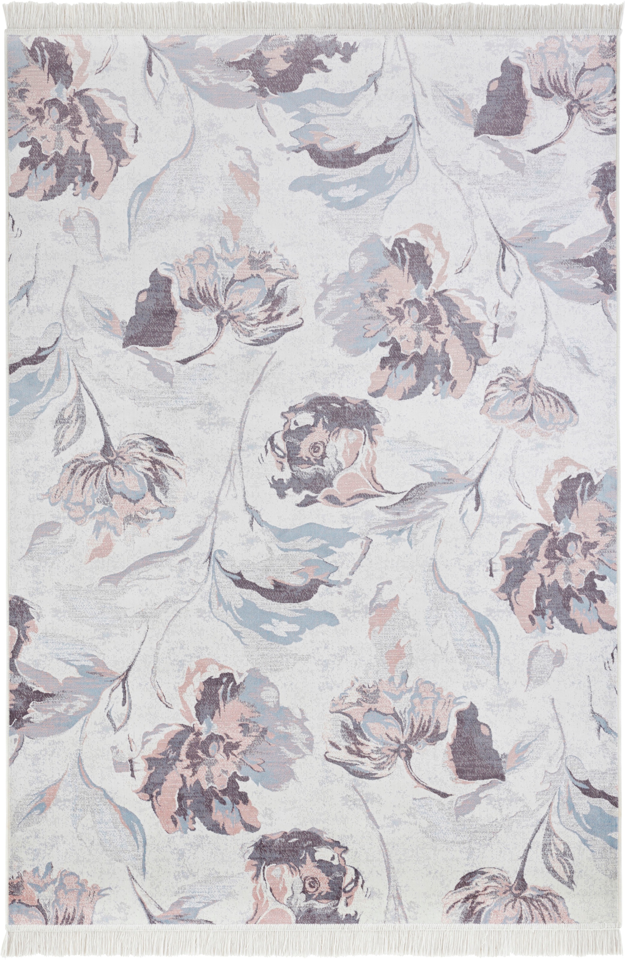 Image of NOURISTAN Teppich »Contemporary Flowers«, rechteckig, 5 mm Höhe, Teppich mit Fransen, Floral, Seiden Optik, Orient Design, Gekettelt, Wohnzimmer, Schlafzimmer, Robust, Pflegeleicht bei Ackermann Versand Schweiz