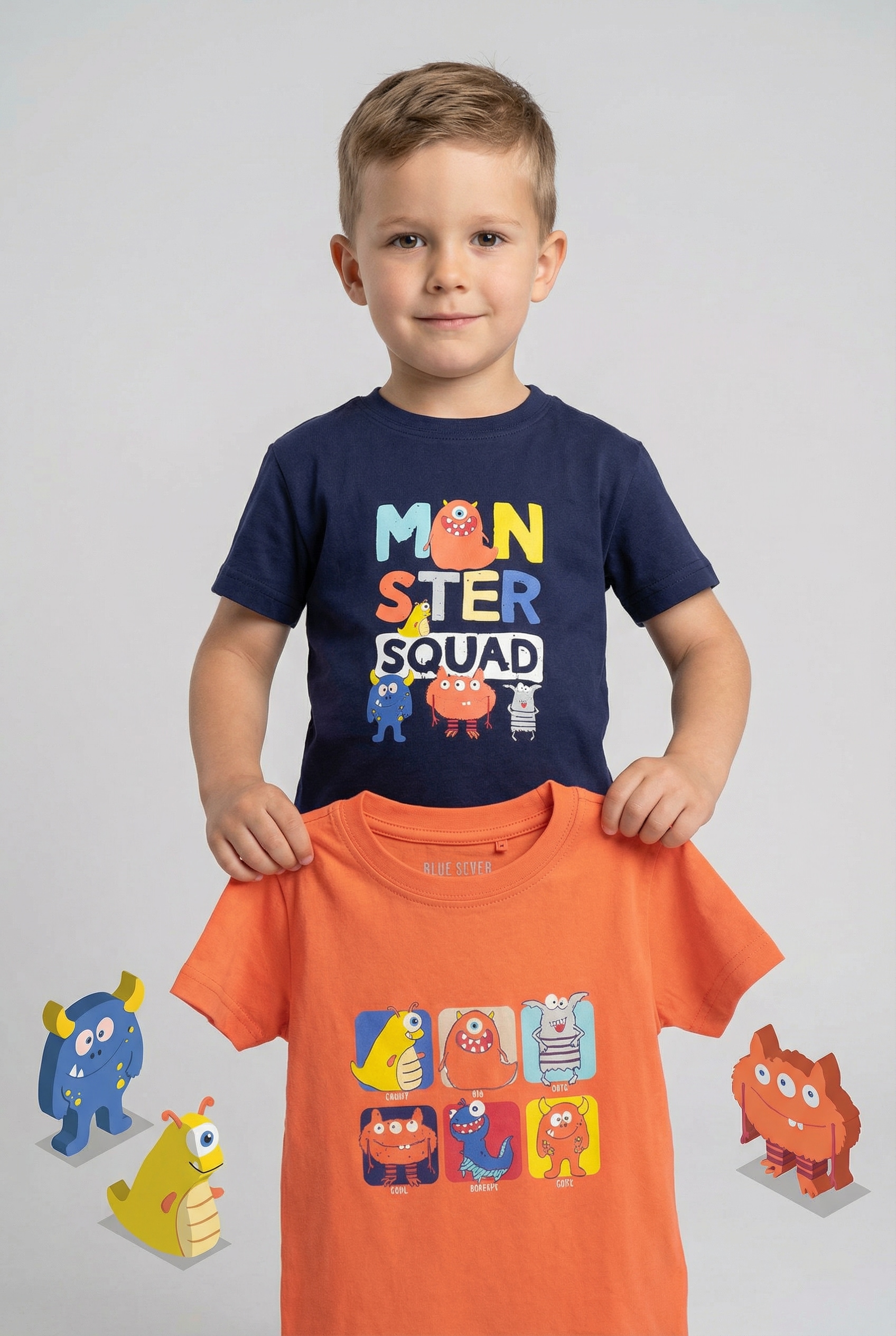 Blue Seven T-shirt Packung, 2 pièces unifarben und bedruckt, mit Druckapplikationen, aus reiner Baumwolle