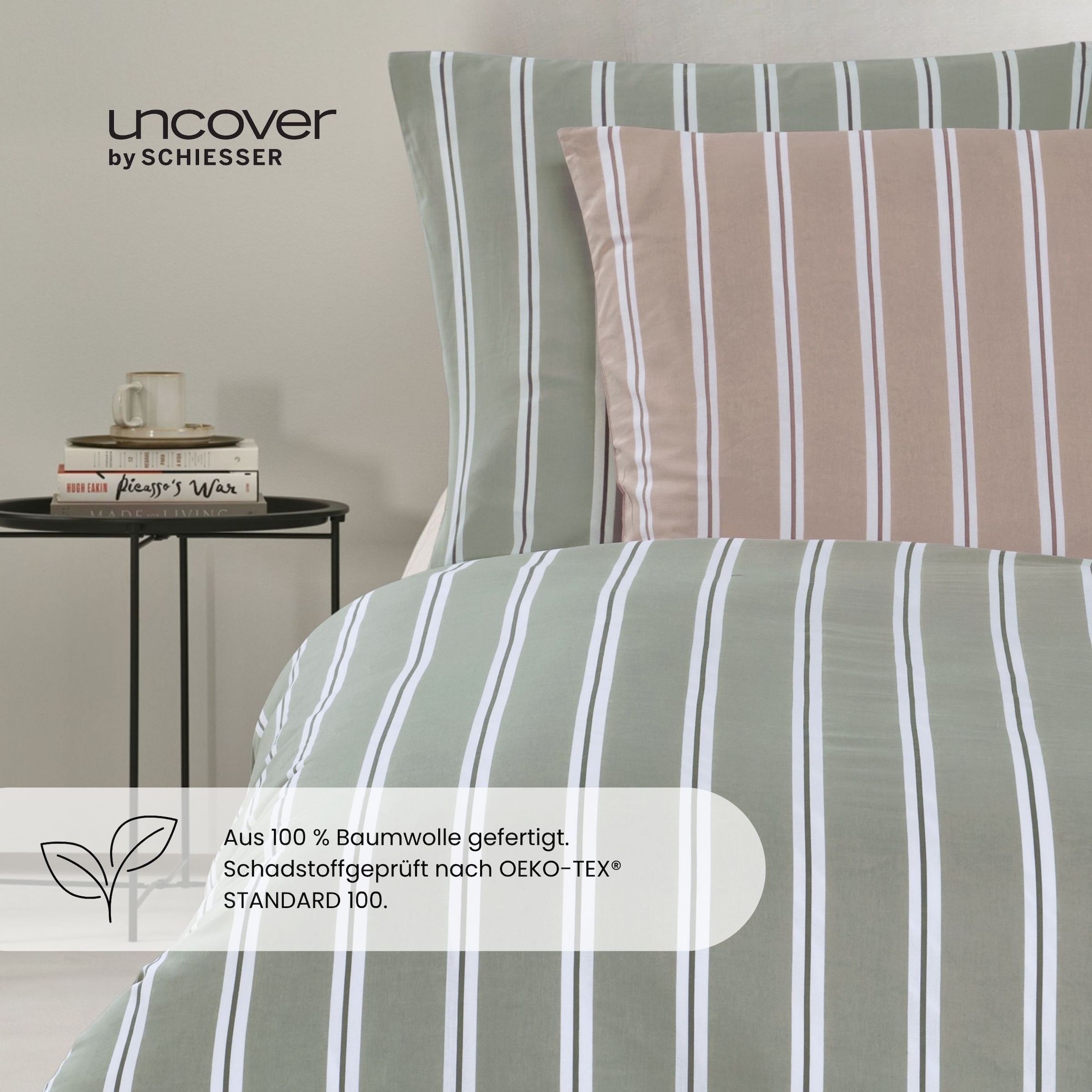 uncover by SCHIESSER Linge de lit »Colorado mit Streifen in angesagten Farben, 135x200 cm + 80x80 cm« 2 cuis Made in Green