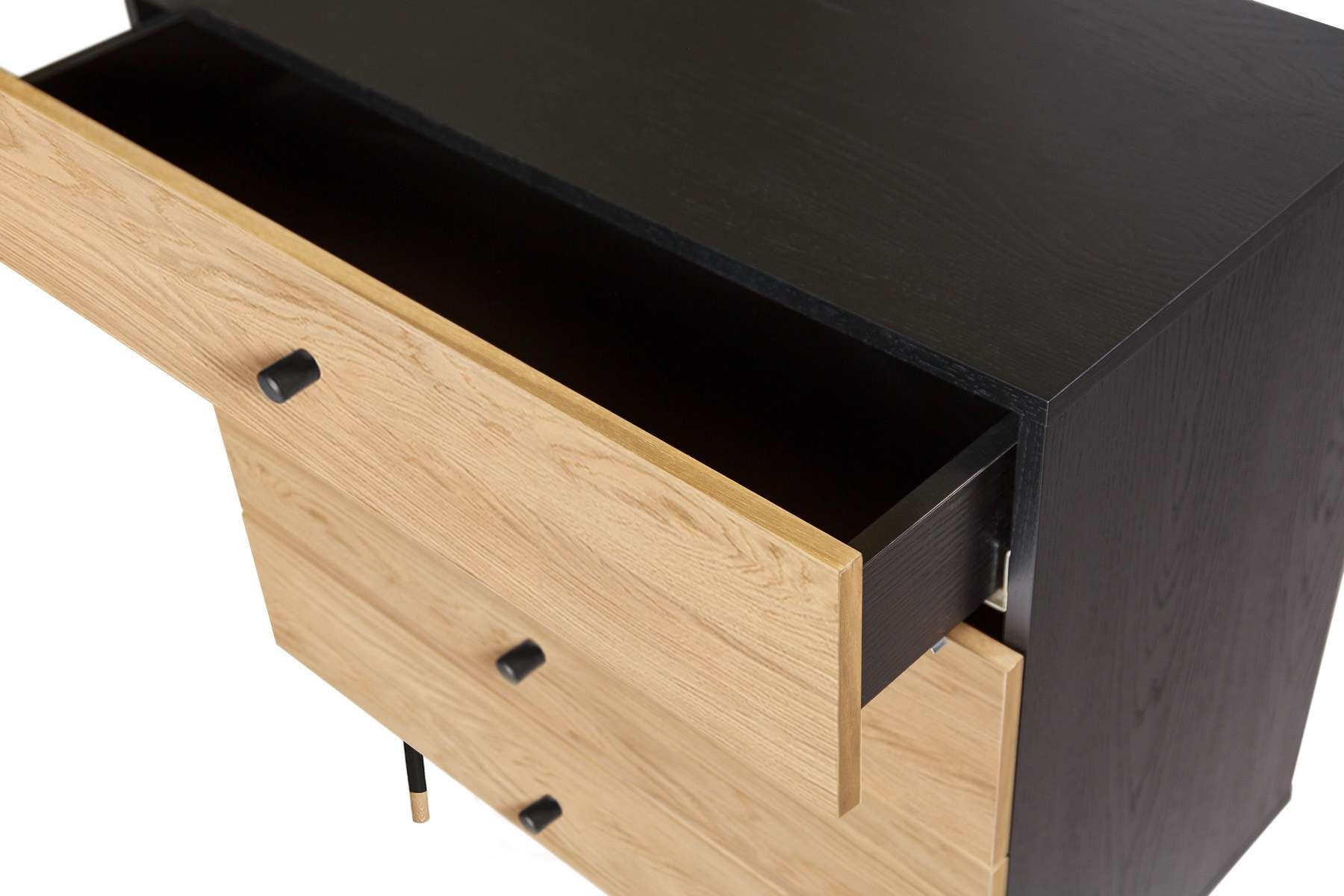 Woodman Kommode »Jugend«, Echtholzfurnier aus Eiche, in 2 Breiten, mit Schubladen, Metallfüsse