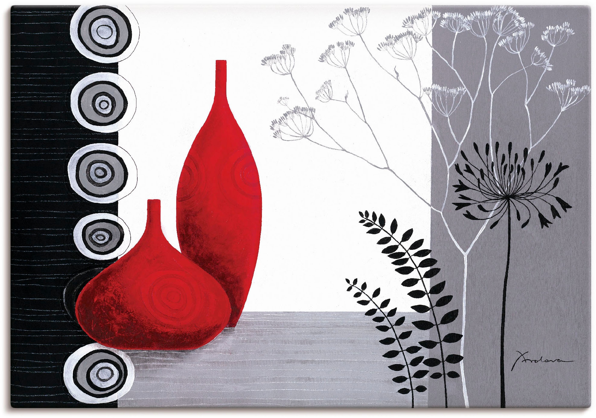 Image of Artland Leinwandbild "Rote Vasen" Vasen & Töpfe 1 Stk. tlg. auf Holzrahmen gespannt