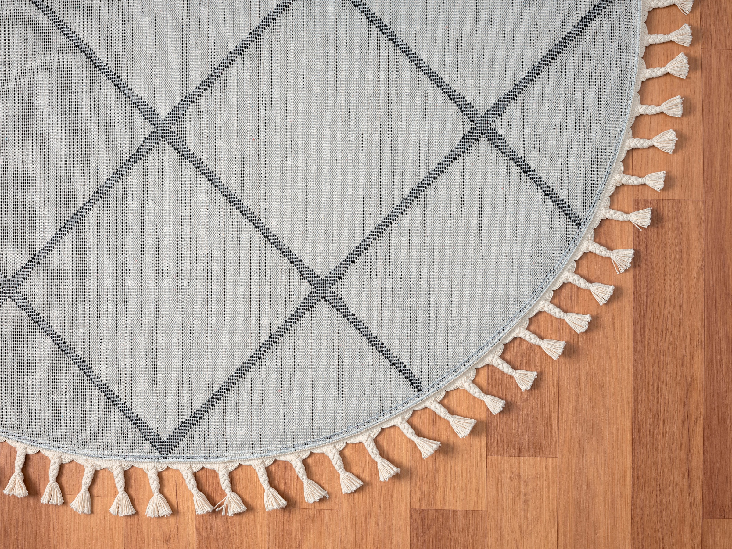 Myflair Möbel & Accessoires Hochflor-Teppich »Moroccan Square«, rund, 24 mm Höhe, modern, marokkanisches Design, Rauten Muster, weich, mit Fransen