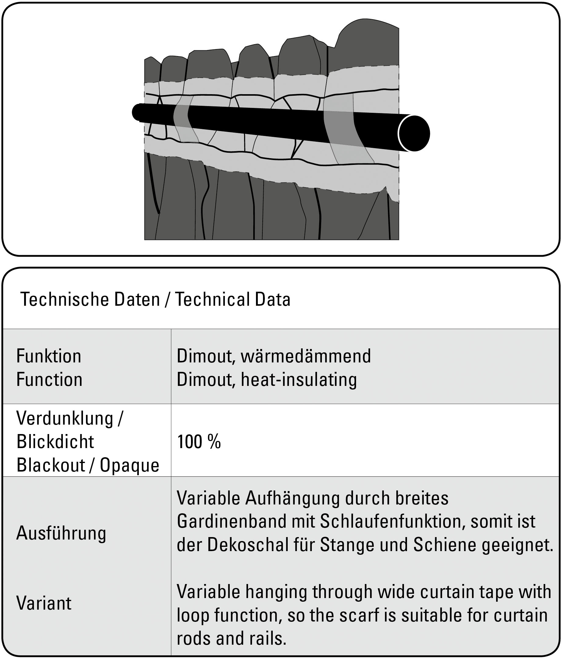 Sehlbach Gardine »Schal Dimout Uni« Schlaufen 1 Stk. tlg. mit Gardinenband und verdeckten Schlaufen