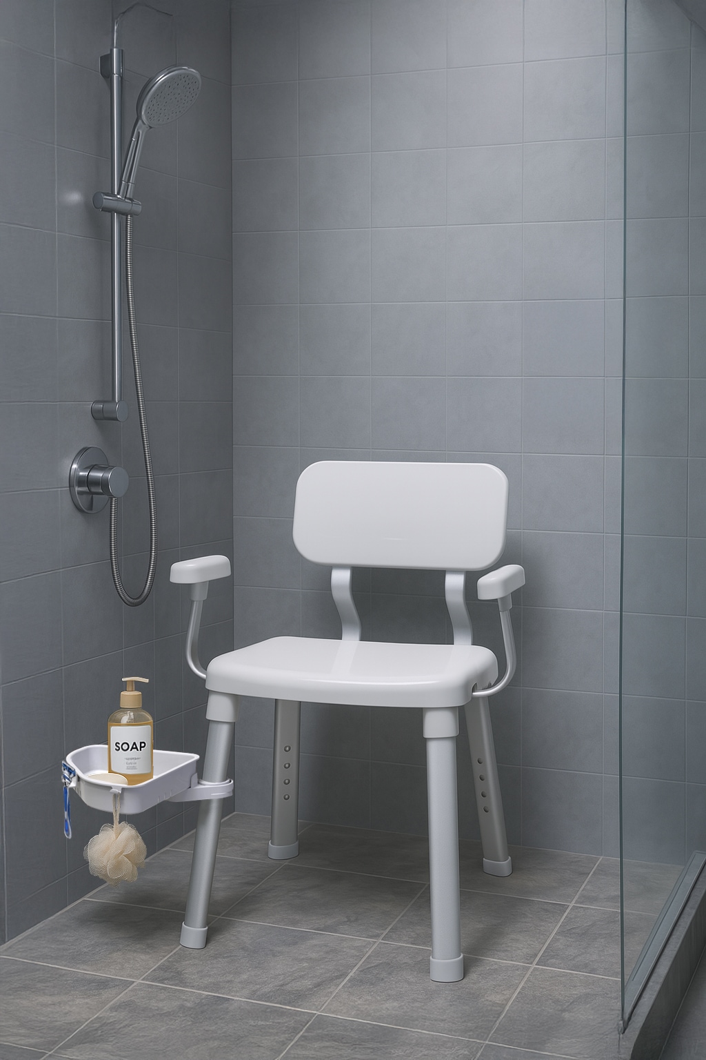 Image of Bischof Dusch- und Badhocker "Splash Deluxe" belastbar bis 150 kg mit schwenkbarer Ablage 28x21cm, TÜV-GS
