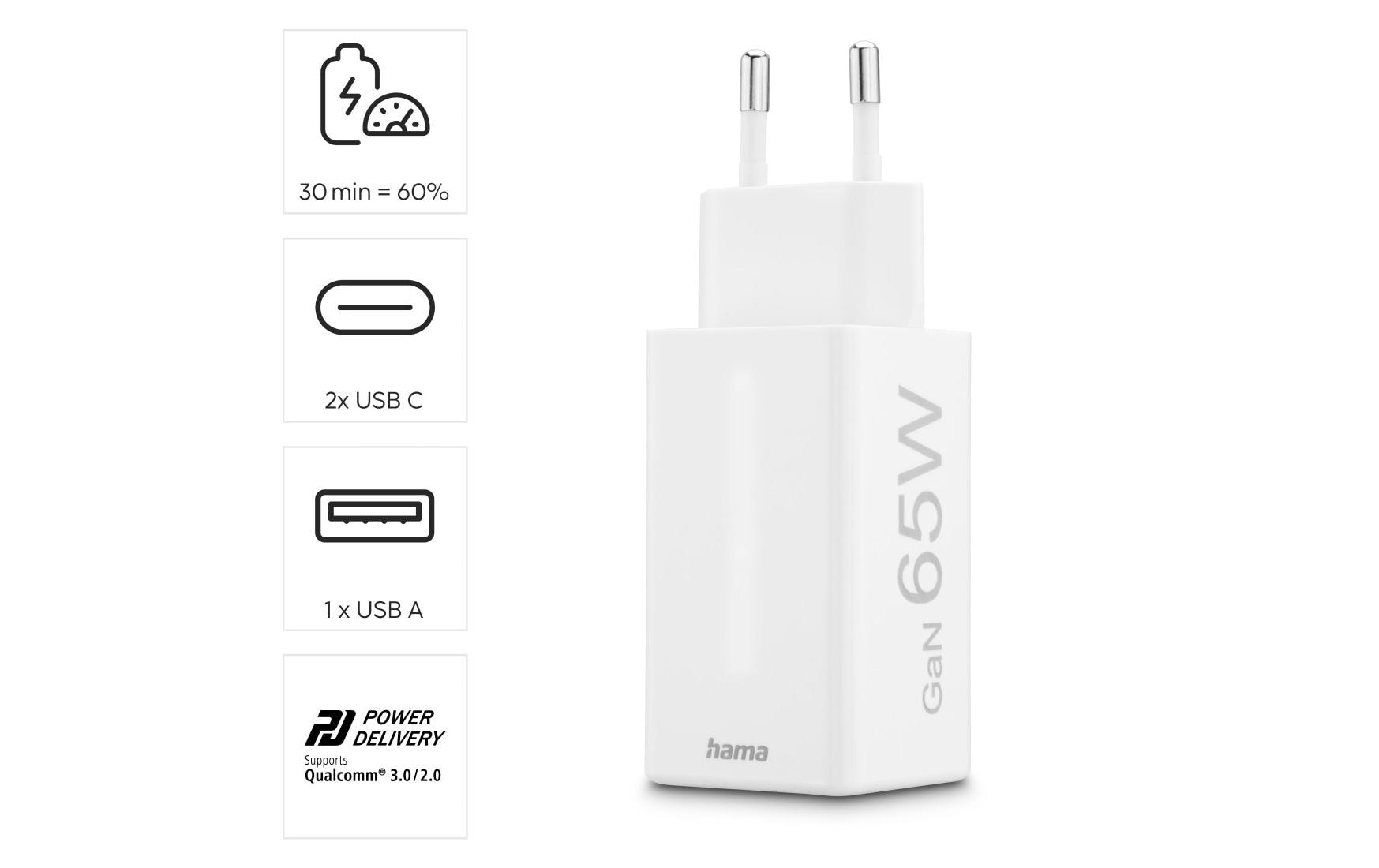 Hama USB-Ladegerät »Gan charger 2x USB-A USB-C 65 W«