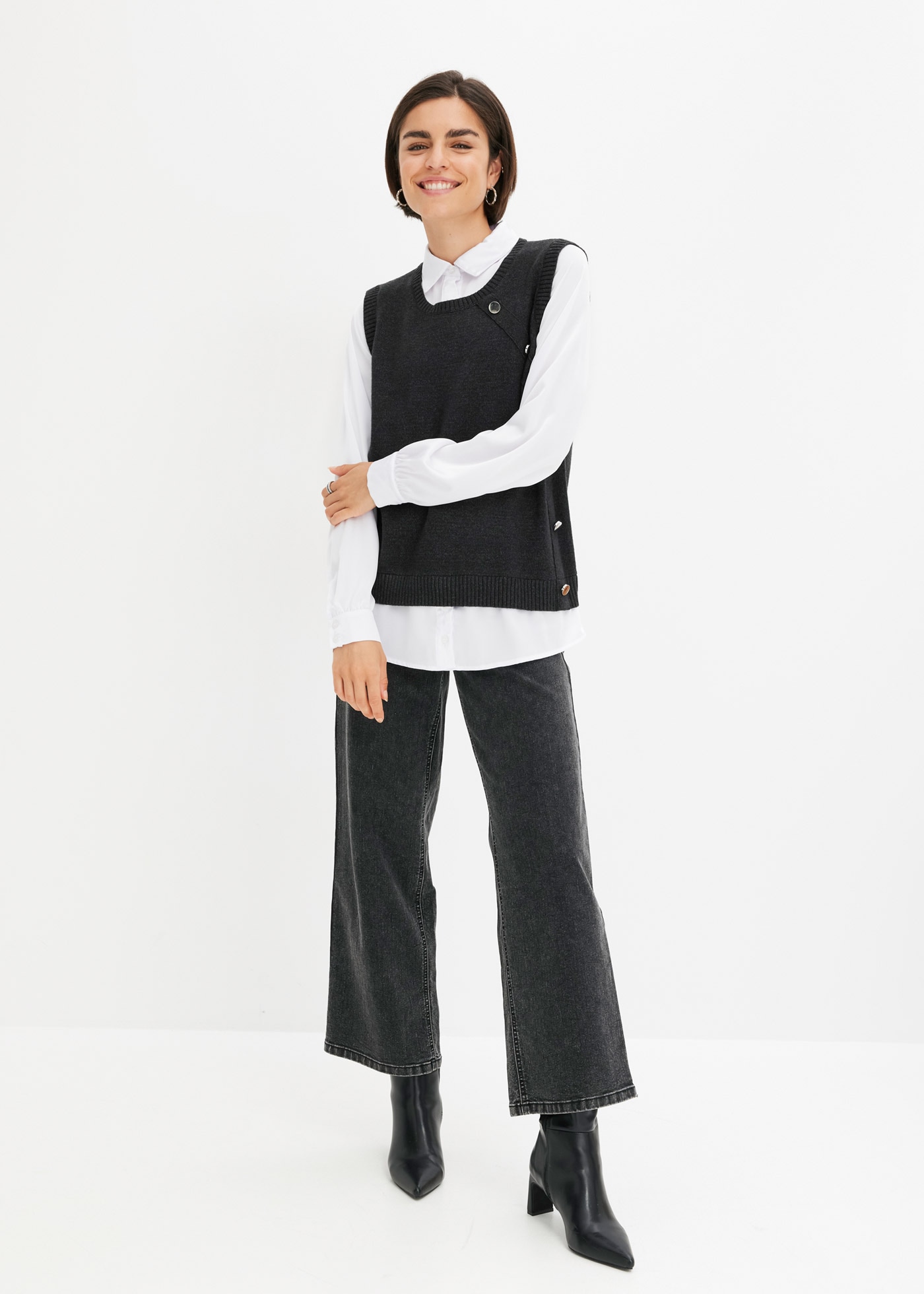 bonprix Strickpullover aus Viskose, Polyamid und Polyester, mit Hemdblusenkragen