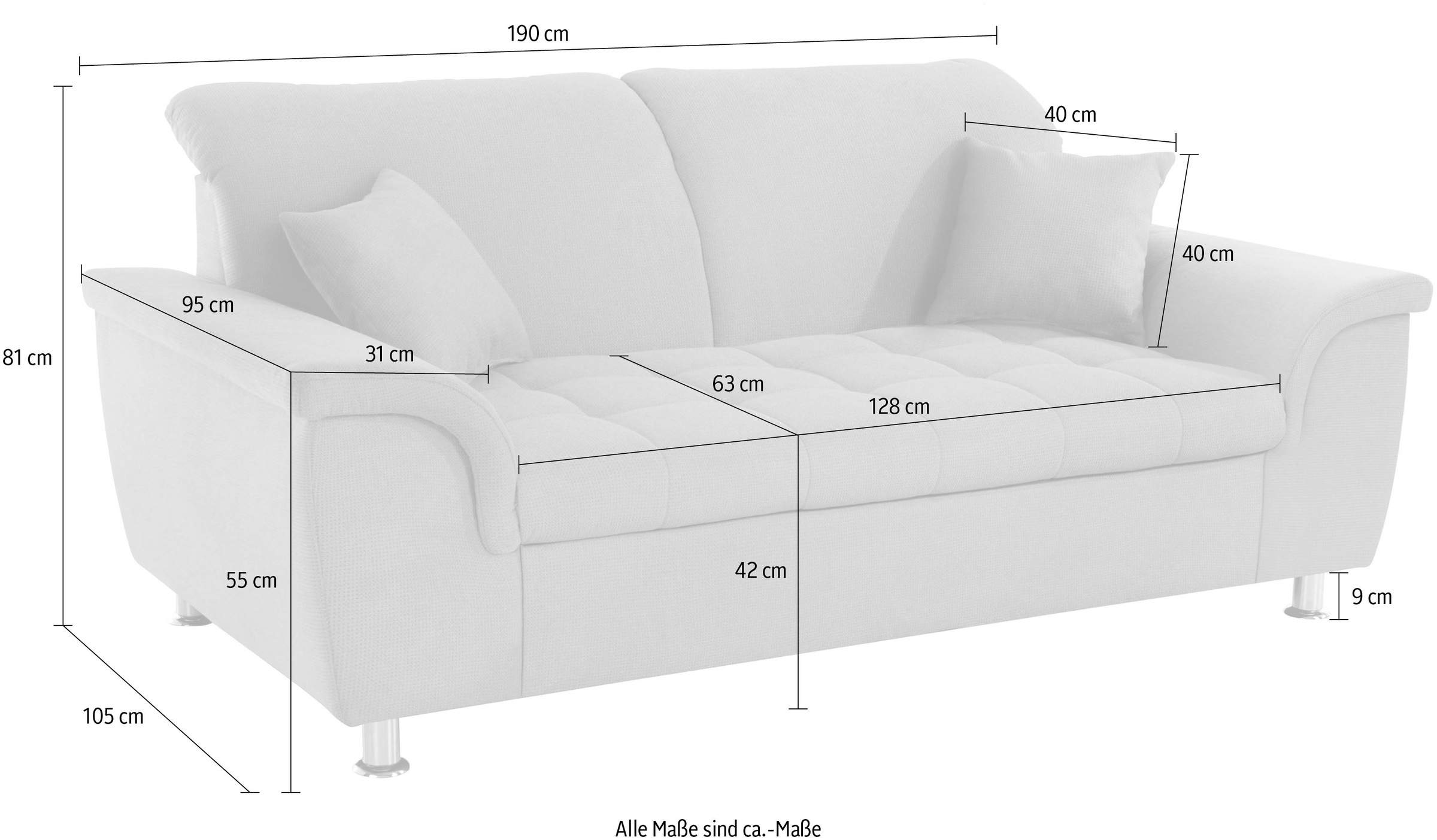 DOMO collection 2-places »Franzi, zeitlos & elegant, moderne Sitzheftung« wahlweise mit Kopfteilverstellung, inklusive Zierkissen