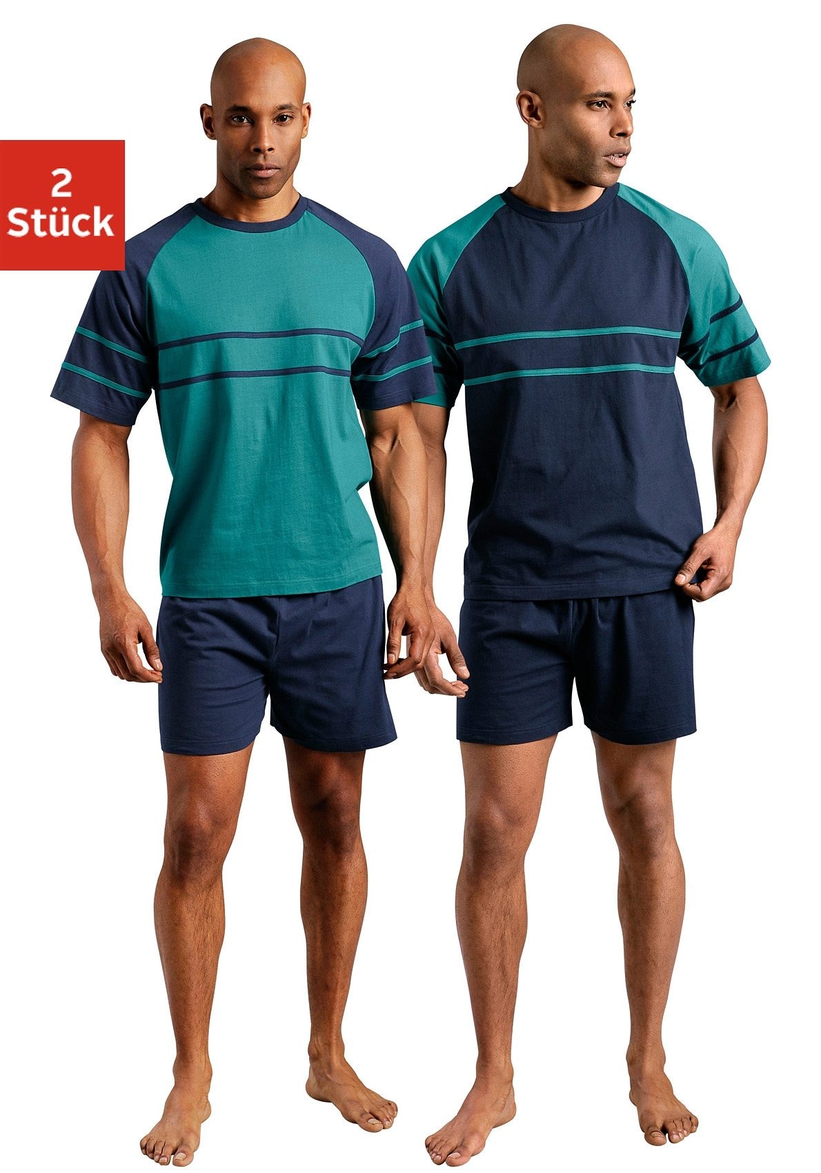 Image of le jogger Pyjama Packung, 2 Stück, 4 tlg. mit aufgesetzten Streifen