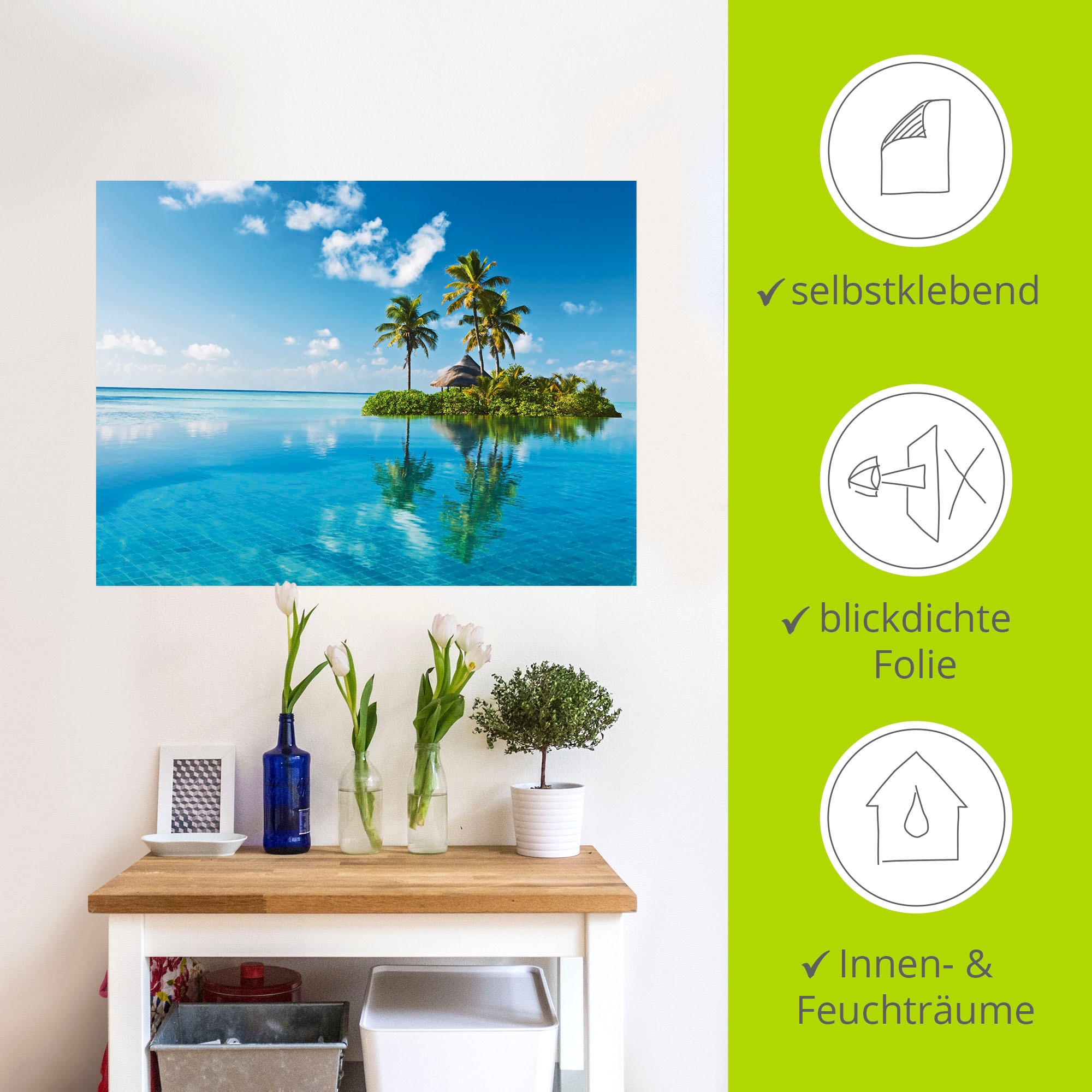 Artland Wandbild »Tropisches Paradies - Insel Palmen Meer«, Amerika, (1 St.), als Alubild, Outdoorbild, Leinwandbild, Poster, Wandaufkleber