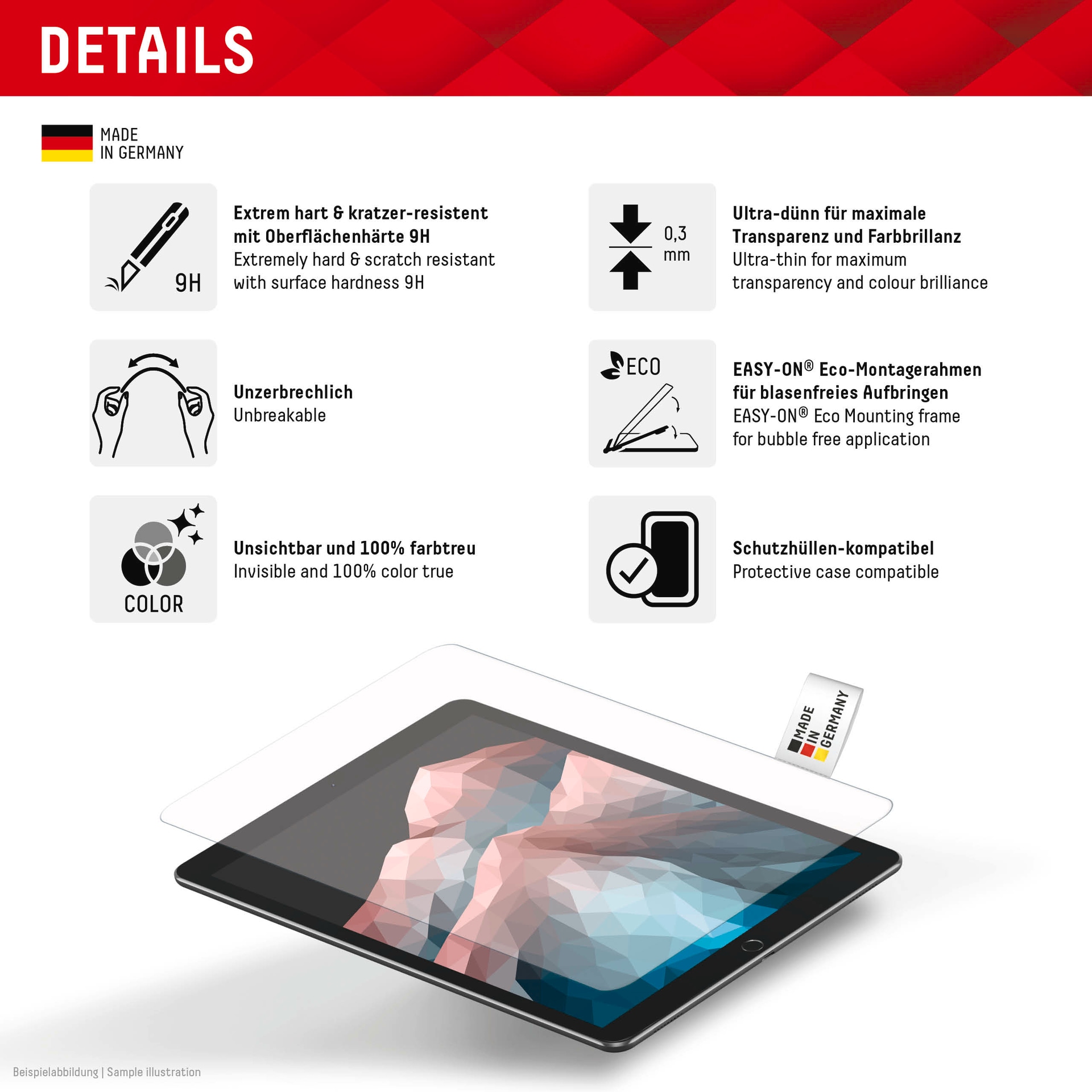 Displex Displayschutzfolie »Tablet Glass«, für Apple iPad Air 13'' (2024/2025), Displayschutz, Bildschirmschutz, kratz & stossfest, einfaches Anbringen