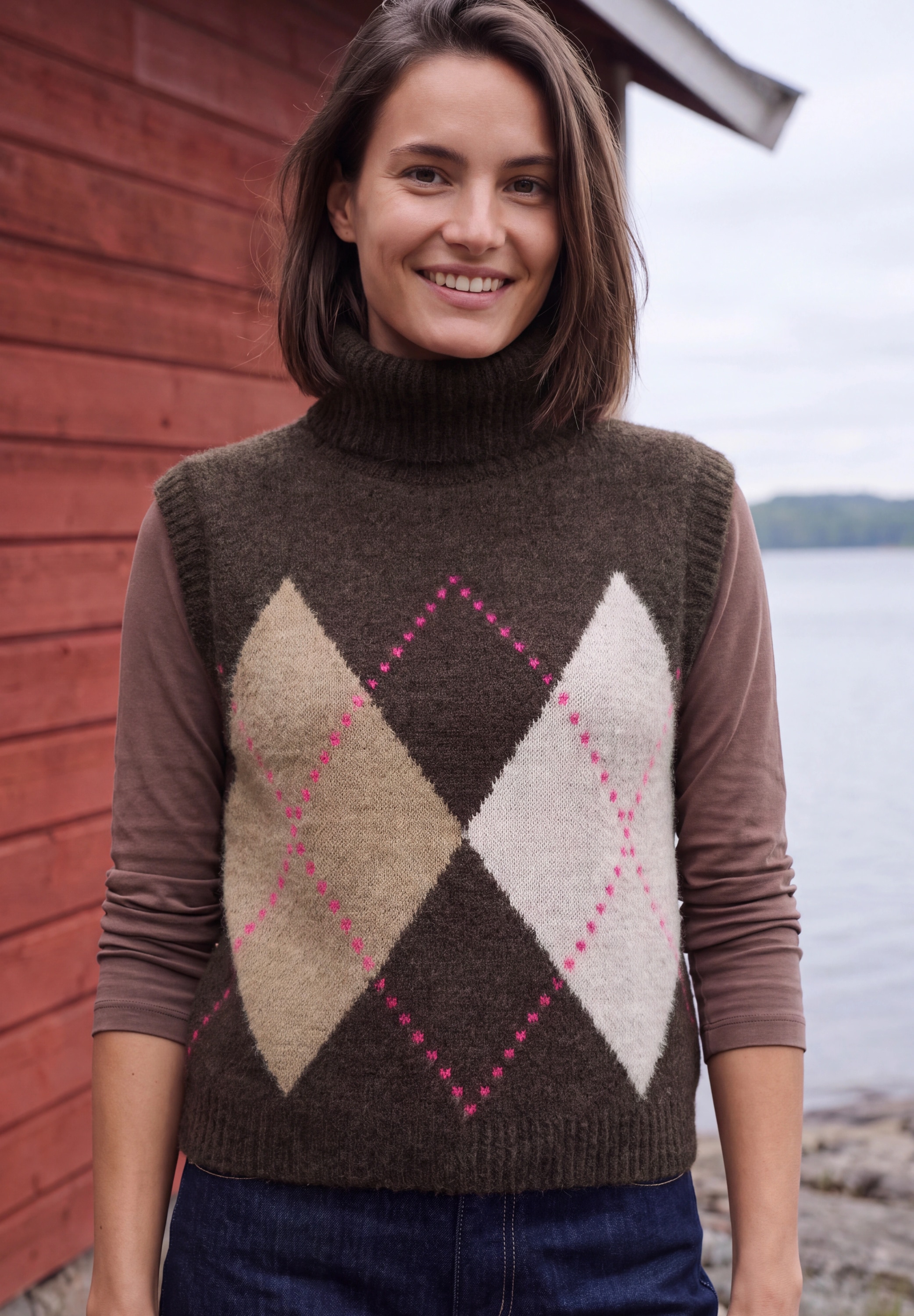Cecil Pull-over avec col et motif argyle / à carreaux / fil plume