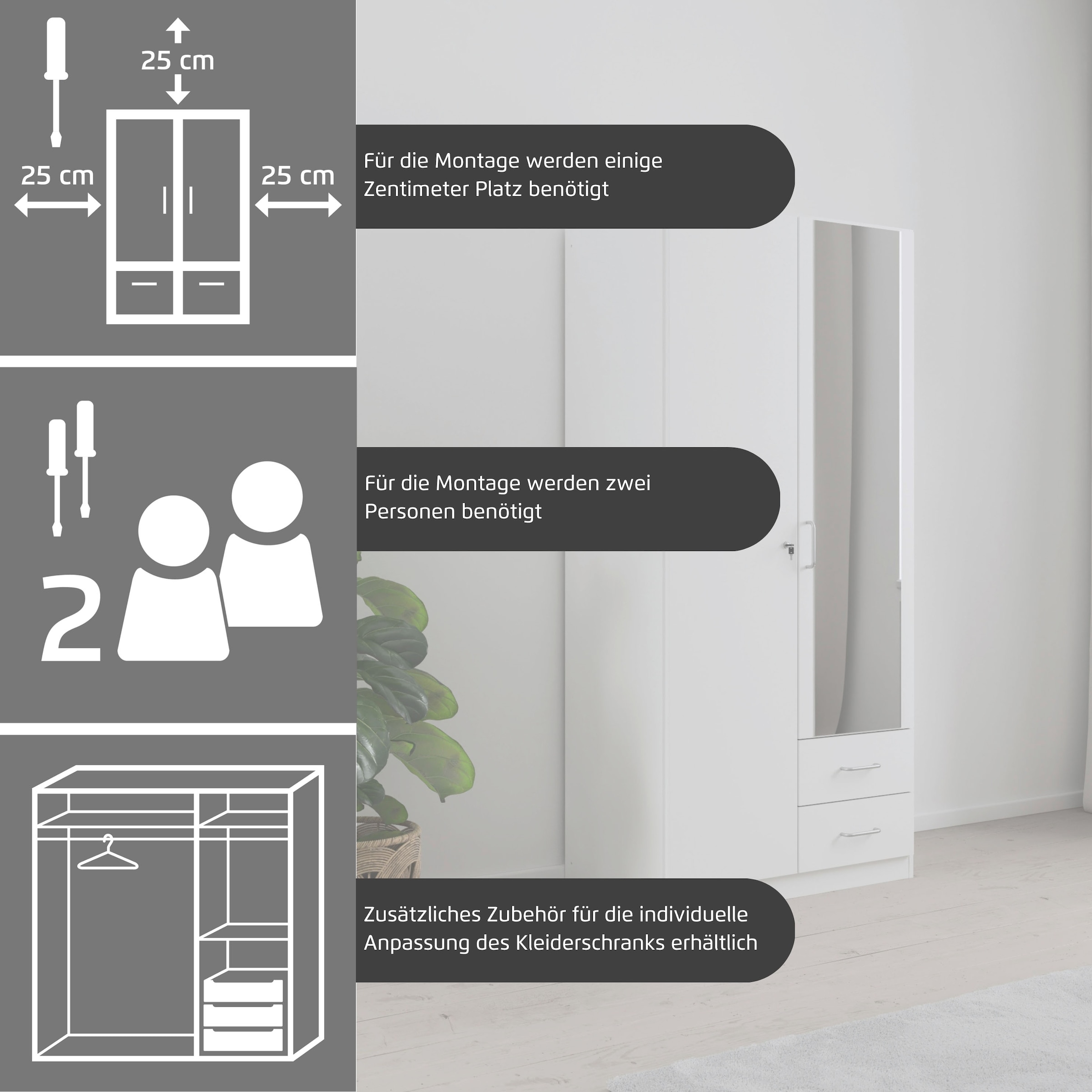 rauch Kleiderschrank »Schrank Garderobe Garderobenschrank Putzschrank Wäscheschrank BERGHEIM« Breiten 91/136/181 cm, Höhe 197 cm,  2 Aussenschubladen, Tür/en abschliessbar je 2 Schlüssel MADE IN GERMANY