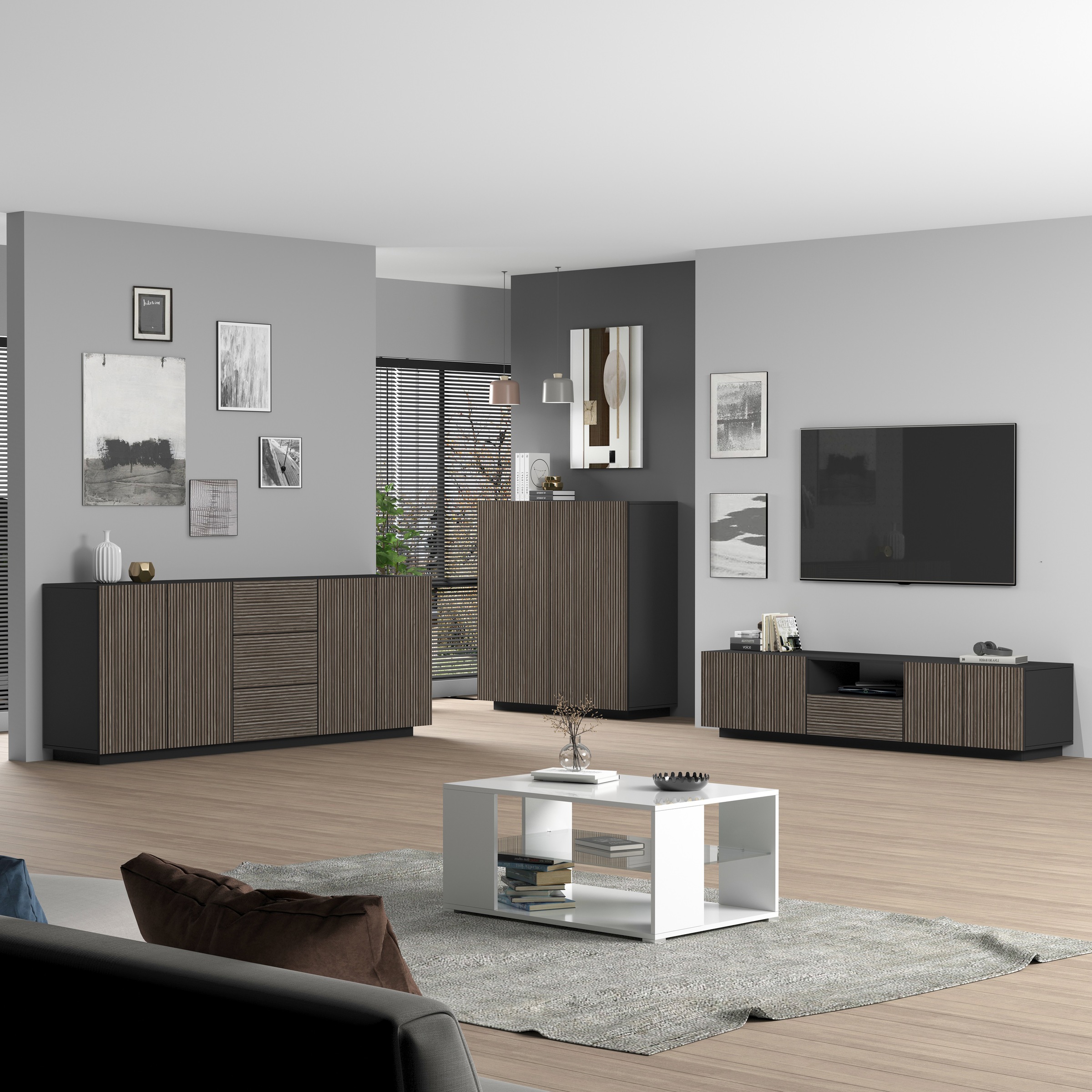 INOSIGN Sideboard »Vega Sideboard,Kommode,220 cm«, mit 4 Türen und 3 Schubladen,Fronten mit Rillen-Optik