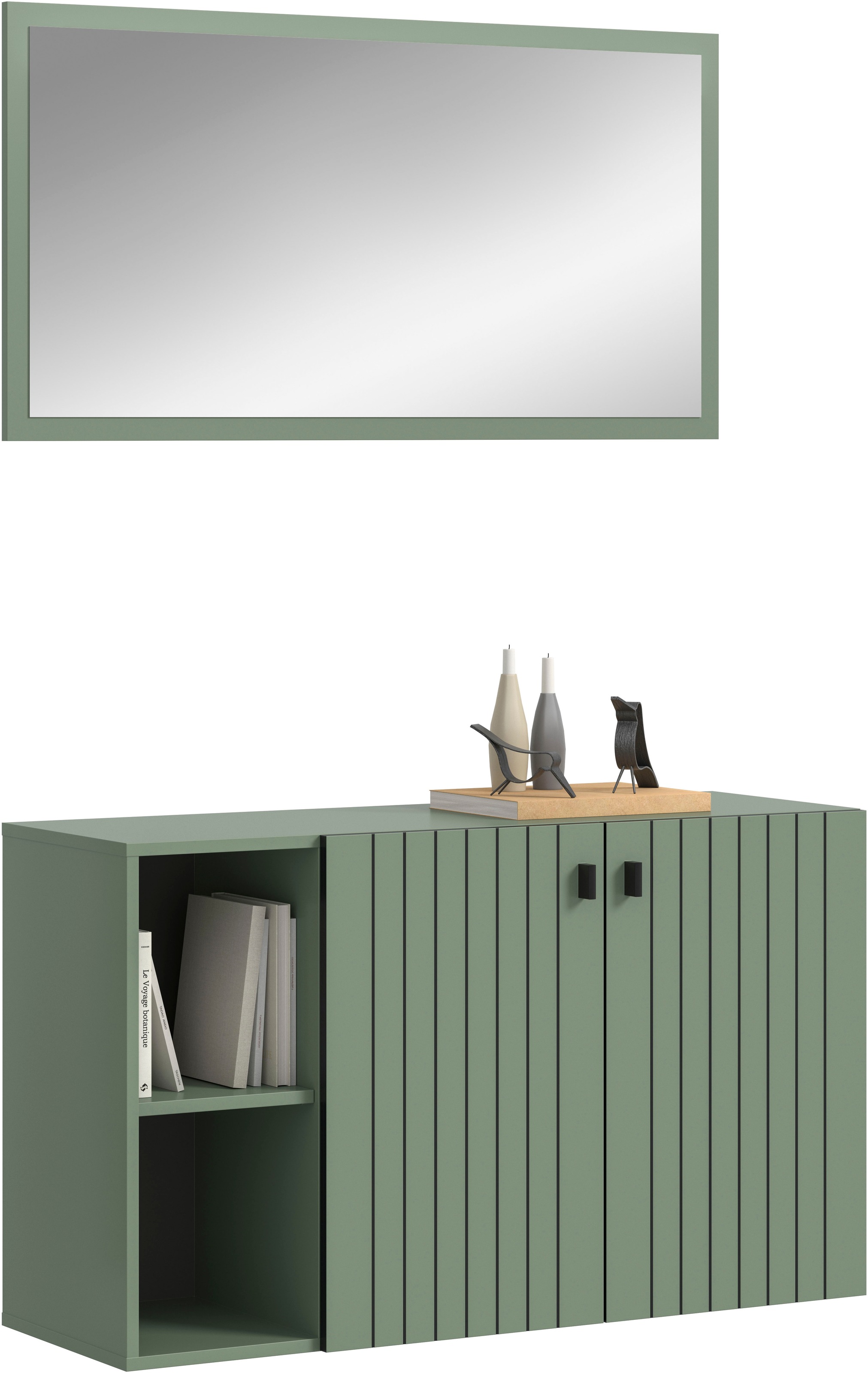 Home affaire Garderoben-Set »TATIO, 2-tlg. Garderobenkombination, Breite: 106 cm, Rillenfräsung« Set, Set best. aus: 1 Spiegel, 1 Schuhkommode, 2 Stk. tlg.