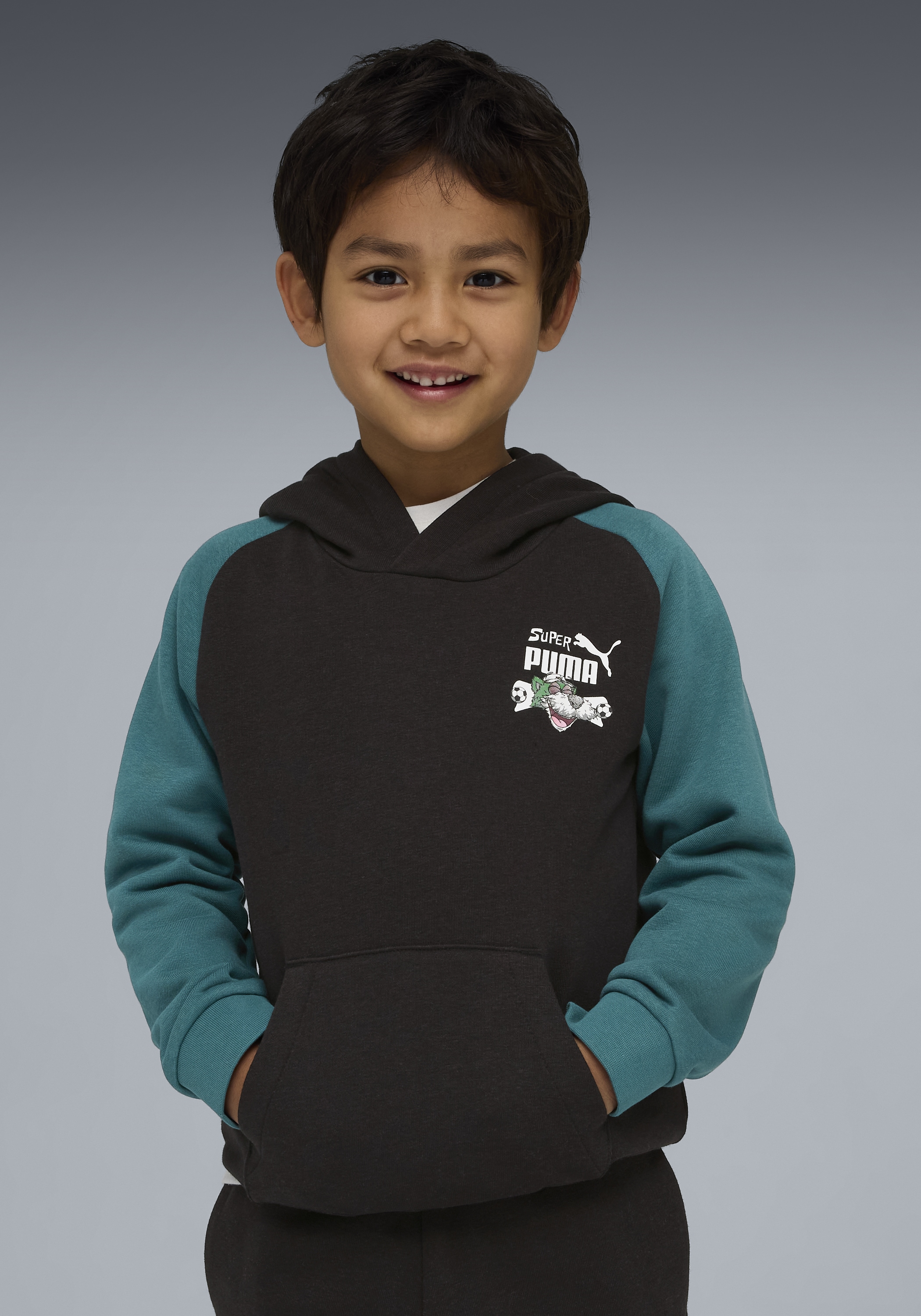 Image of PUMA Kapuzensweatshirt "SUPER HOODIE TR PS", für Kinder, sportlicher Stil, mit Print-Applikation, mit Kapuze