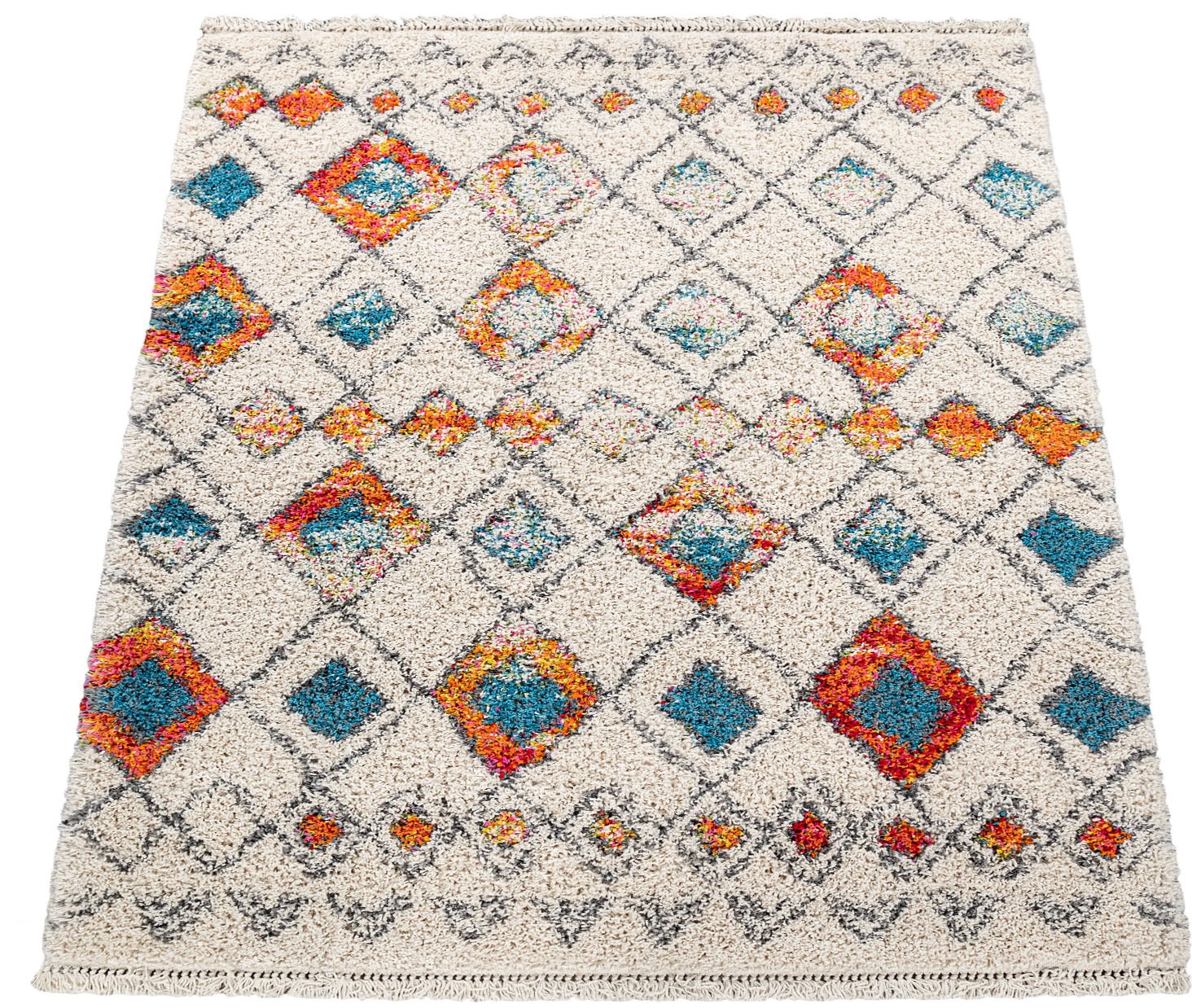 Image of Paco Home Hochflor-Teppich »Wooly 283«, rechteckig, 35 mm Höhe, Berber Design, Rauten Motiv, weich & kuschelig, mit Fransen, ideal im Wohnzimmer & Schlafzimmer bei Ackermann Versand Schweiz