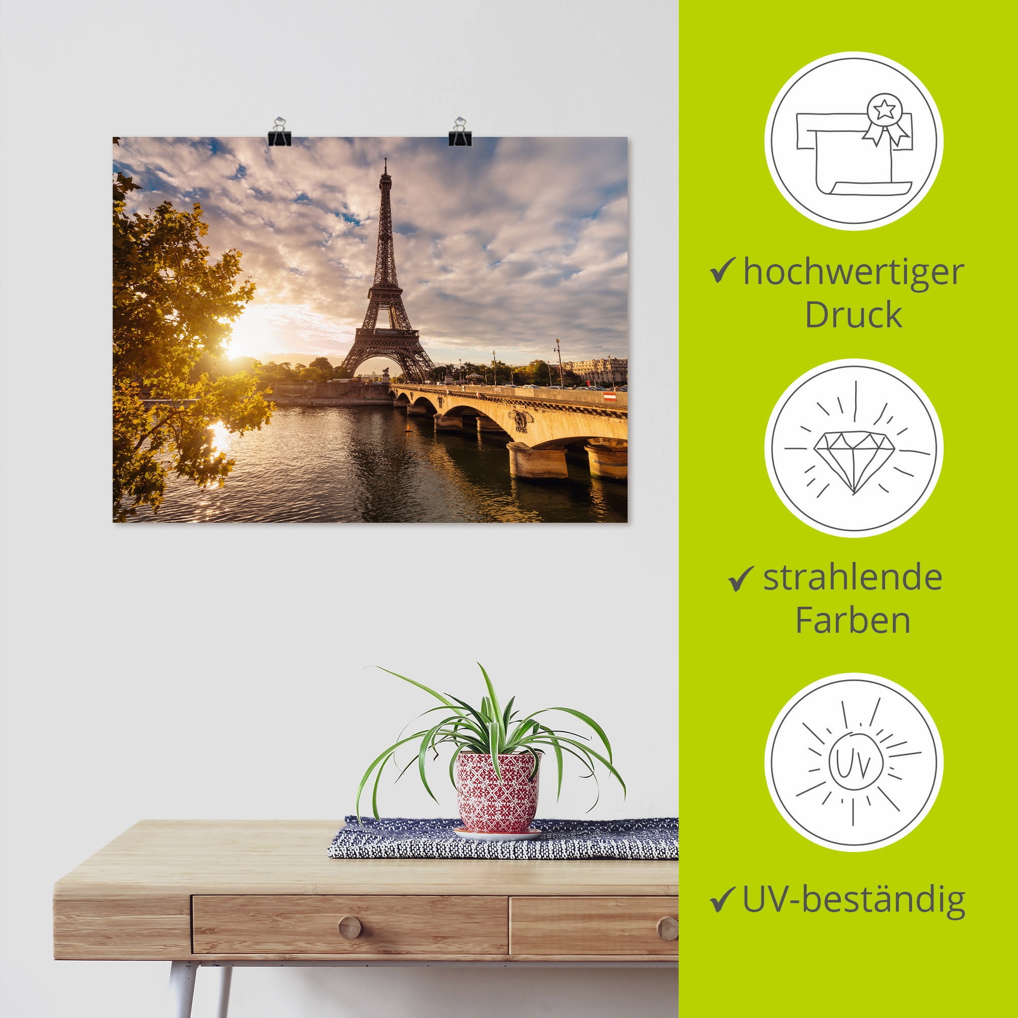 Artland Fresque murale »Paris Eiffelturm II« 1 cuis tlg. als Leinwandbild, Poster in verschied. Grössen