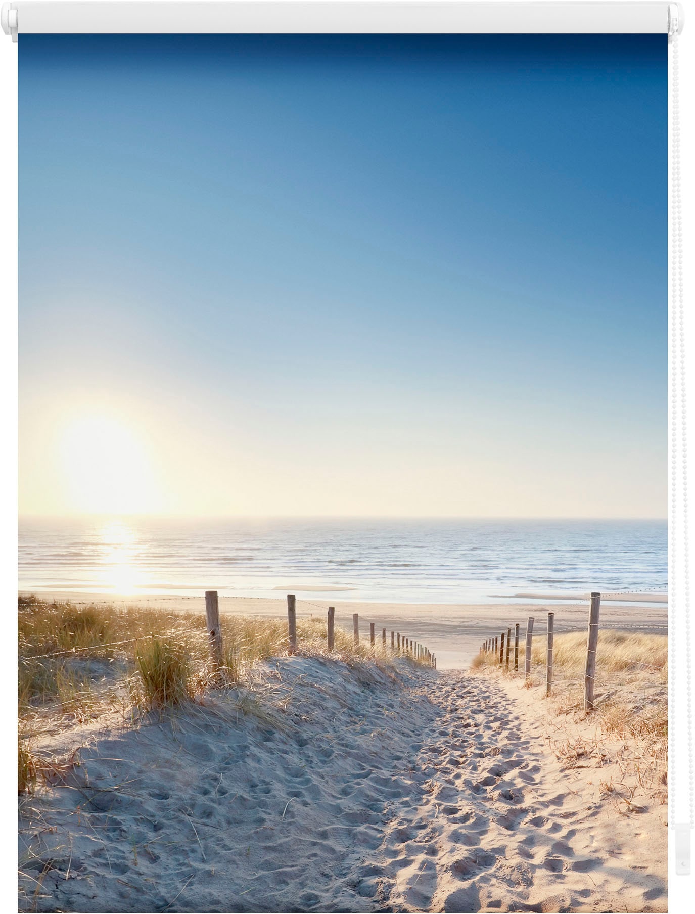 Image of LICHTBLICK ORIGINAL Seitenzugrollo "Rollo Klemmfix, ohne Bohren, Verdunkelung, Ostseestrand - Blau" verdunkelnd Verdunkelung energiesparend freihängend