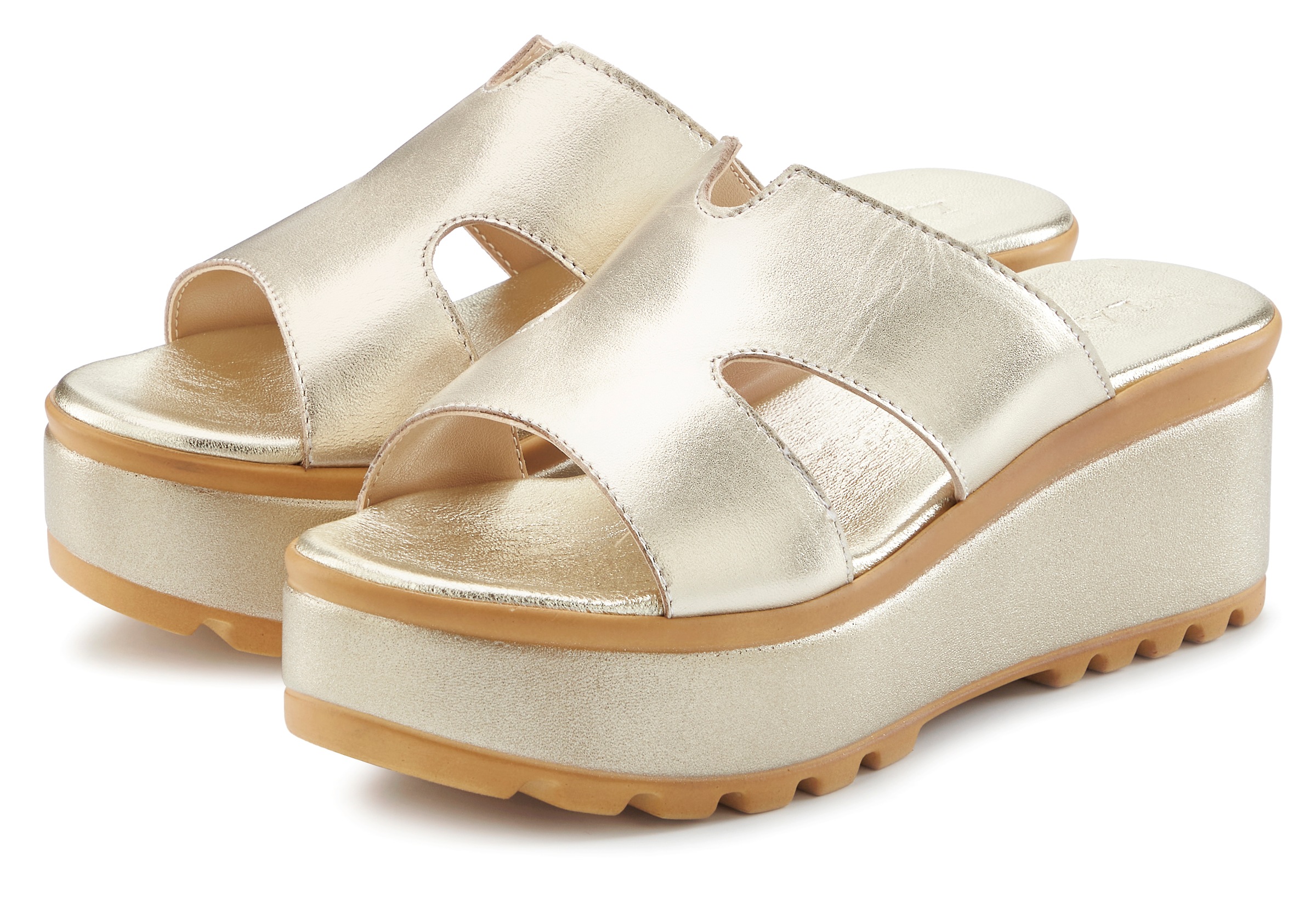 LASCANA Pantolette "Sandale, Sommerschuh, Mule, offener Schuh," NEU aus Leder mit Keilabsatz