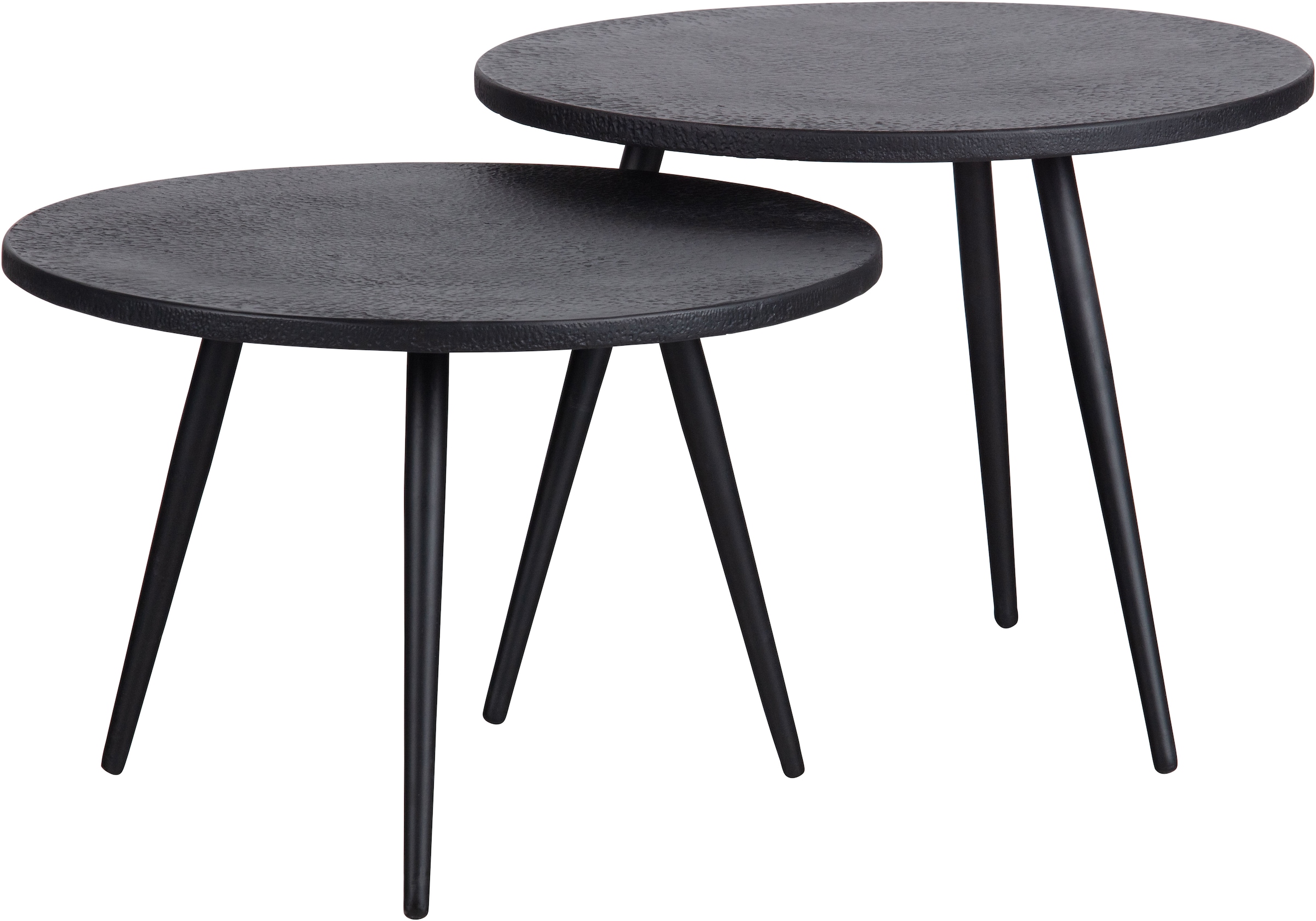 Image of WOOOD Beistelltisch "Suze aus Multiplex mit Metallbeschichtung Ø53x42 / Ø53x36 cm" Set, 2 Stk. tlg. 2er-Set, Plattendicke 2 cm, Beine aus MS-Eisen, pulverbeschichtet